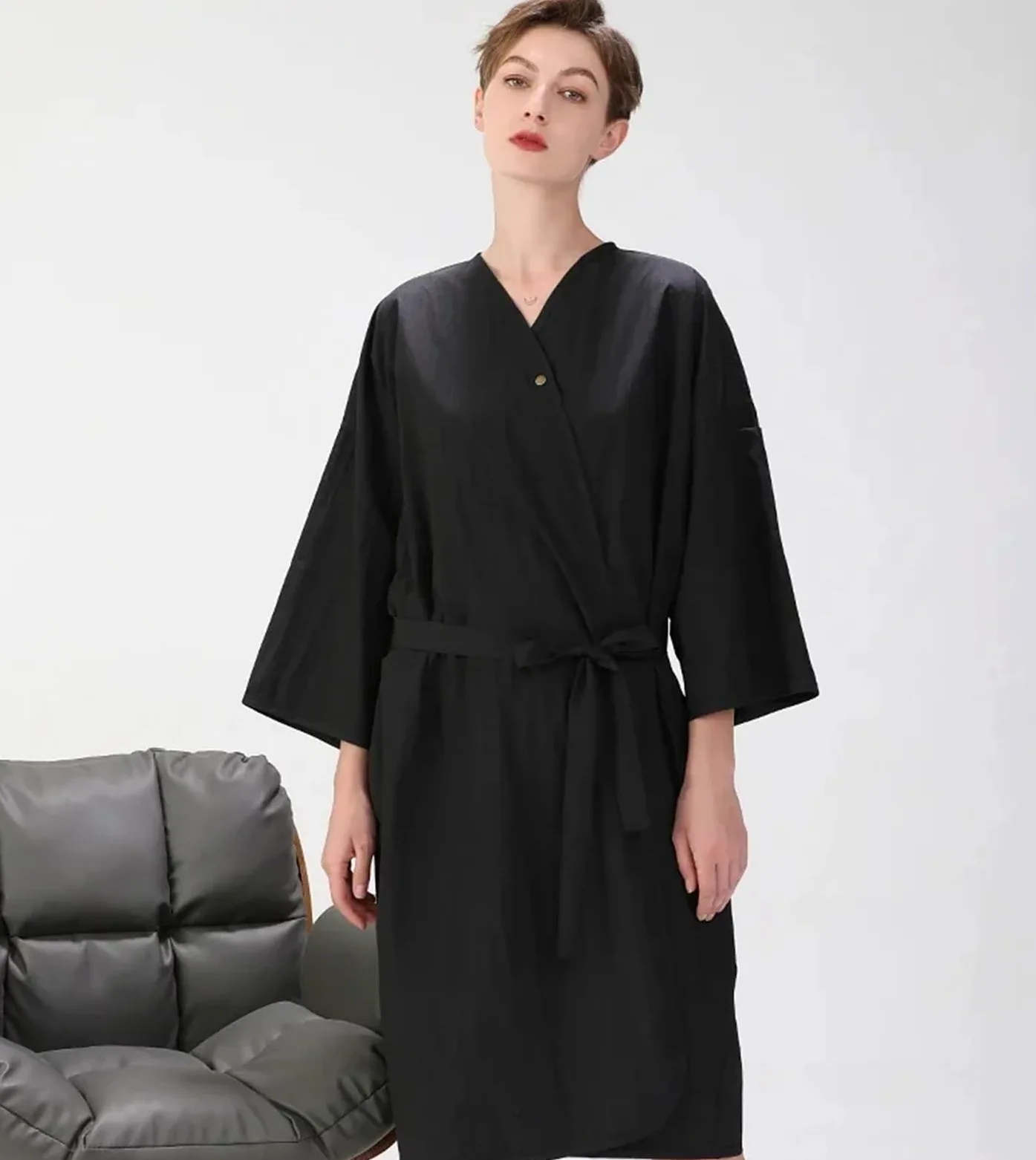 Tela para Cortar El Pelo Bata de peluquería, Bata de Cliente, Albornoces de Mujer, Capa de Corte de Pelo, Ropa de peluquería Profesional, Delantal de peluquería Capa Peluqueria(Gray)