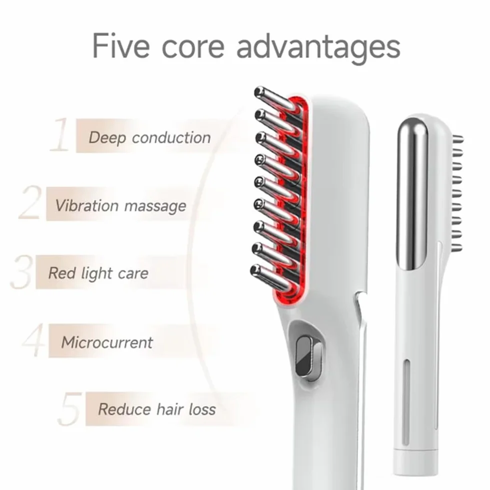 Peine eléctrico de masaje para crecimiento del cabello con micro-corriente, luz roja LED, cepillo para cuero cabelludo