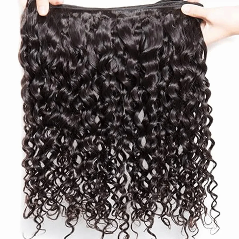 Peluca ondulada de agua para mujer, extensiones de cabello humano brasileño sin procesar 1B natural negro cabello humano con una cobertura mínima para mujeres de 26 a 28 a 30 pulgadas