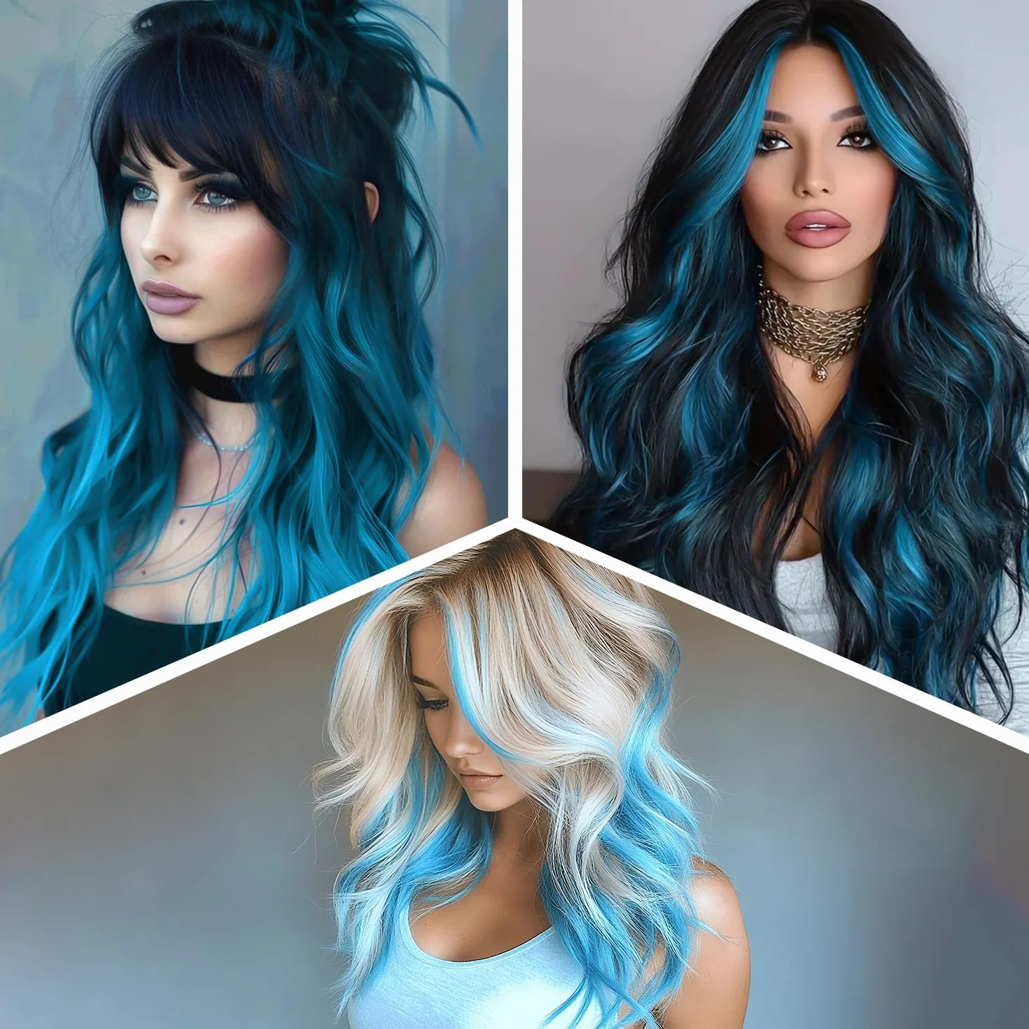 Extensiones de Pelo Azul 22 Pulgadas Lisas Sintéticas con Clip