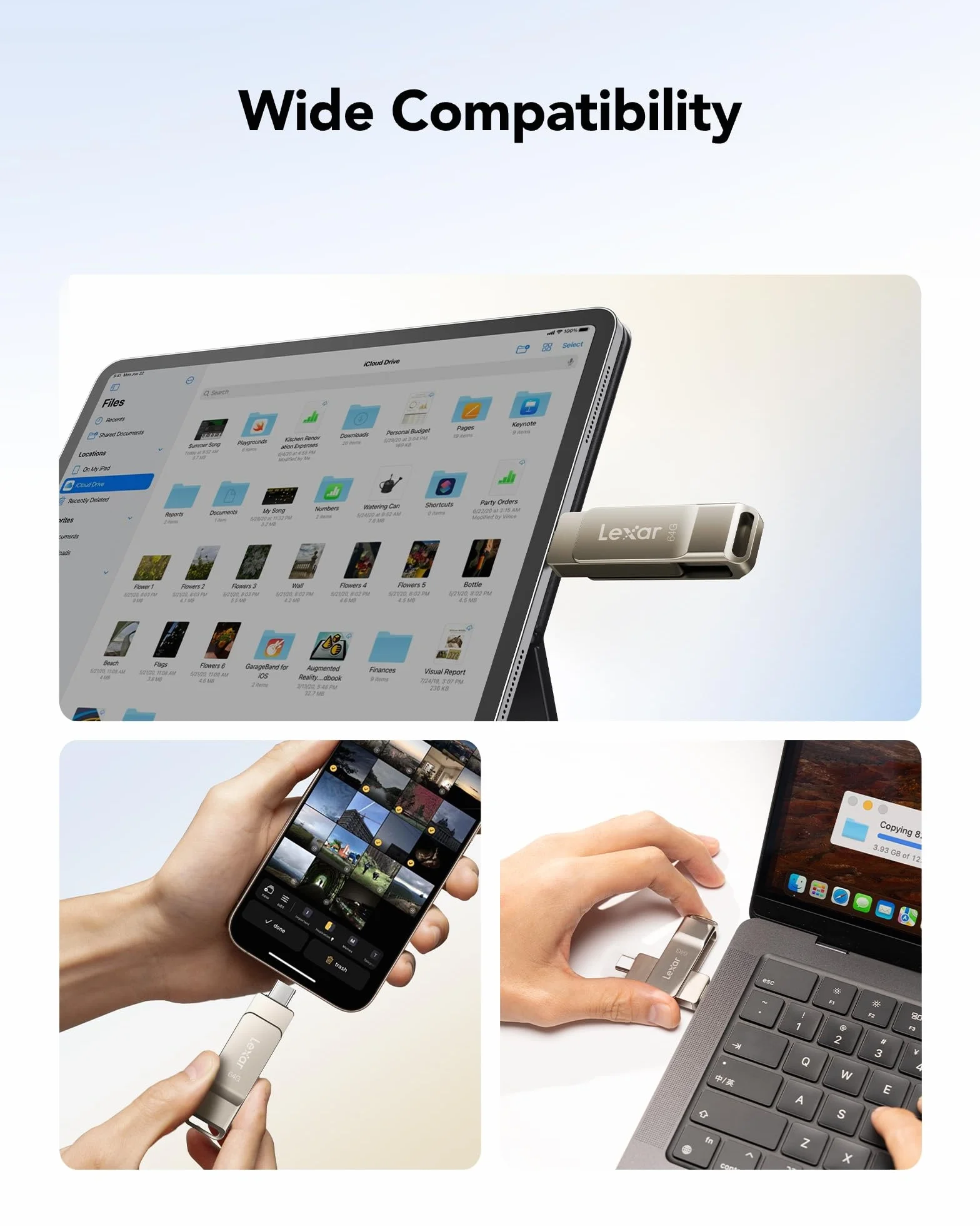 Lexar D40E Unidad Flash Dual USB Tipo-C 64GB USB 3.2 Gen 1 Carcasa de Metal Plateado