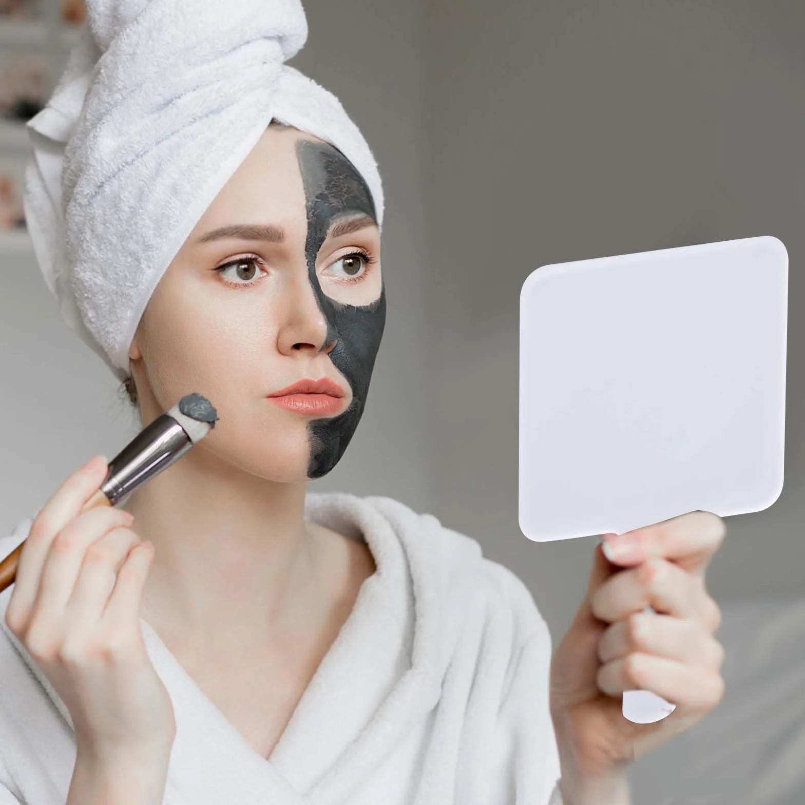 Espejo de Mano Profesional Cuadrado para Maquillaje y Afeitarse Blanco