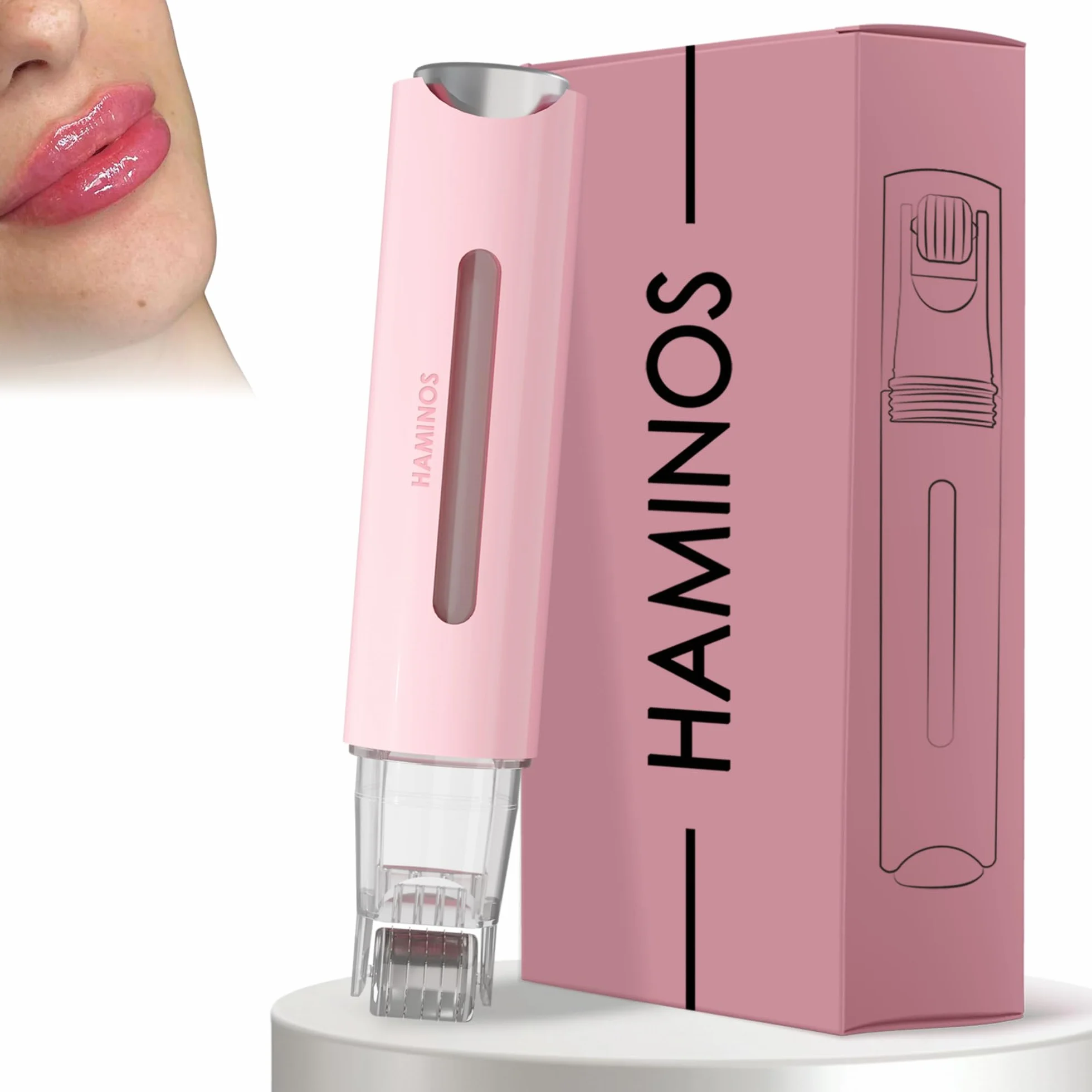 HAMINOS Derma Roller 0,25 mm 2.0 con Depósito para Labios, Piel, Cabello, 105 Agujas de Titanio
