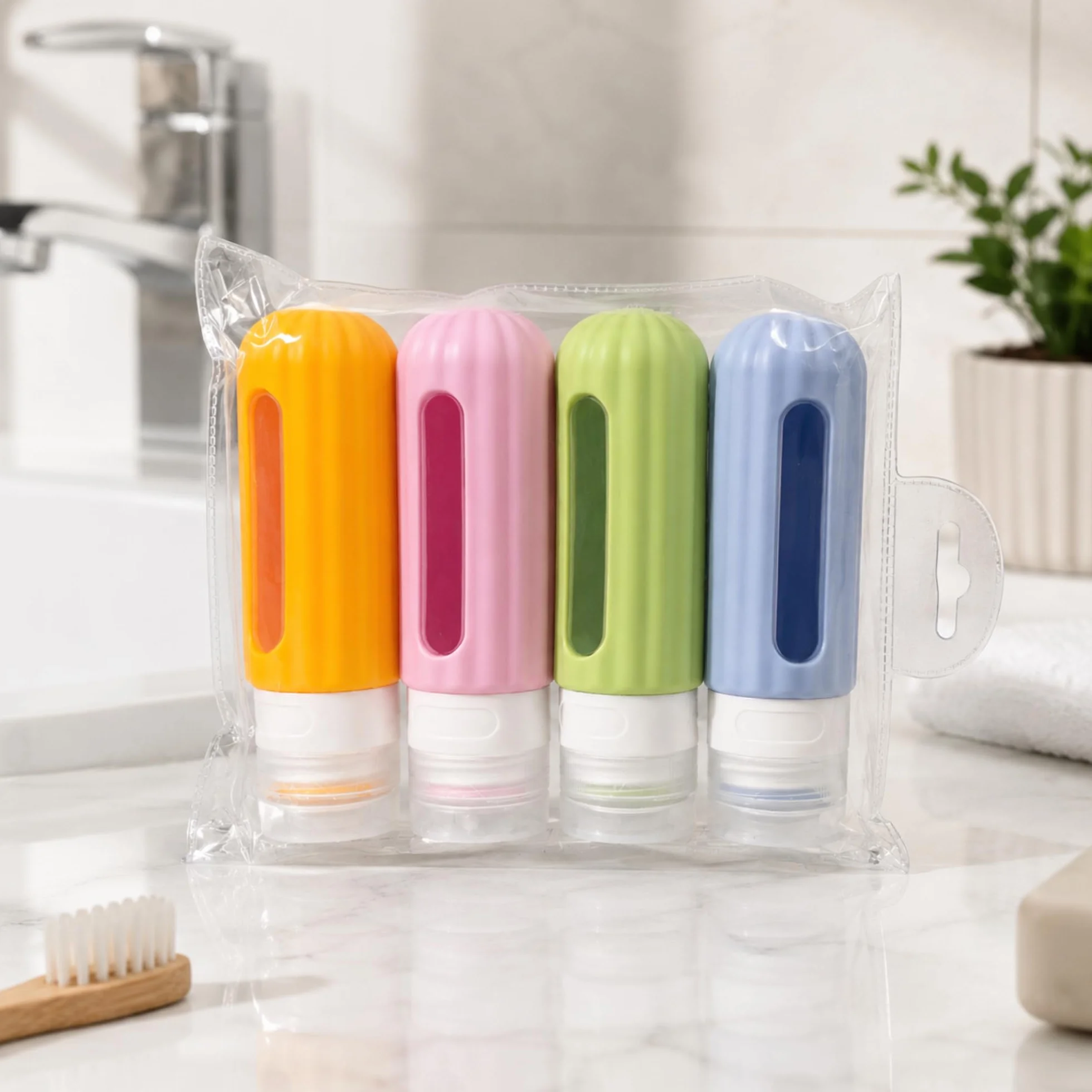 Kit de viaje Botellas rellenables de silicona suave 90ml 30ml 4 unidades resistentes sin fugas
