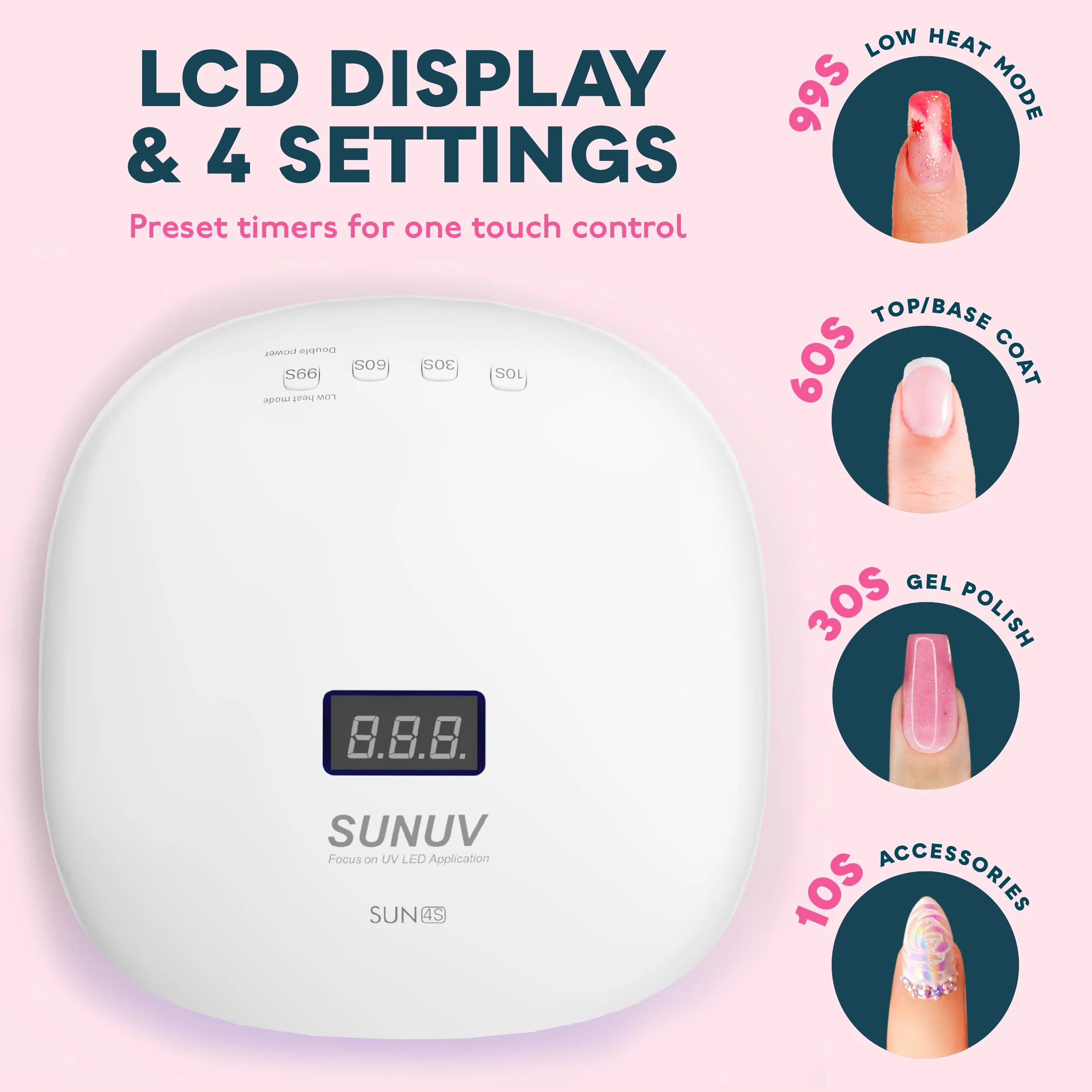 SUNUV Lámpara Led Uñas Secador UV de Uñas para Gel de Uñas con Temporizadores, Pantalla LCD para Hogar y Salón de Belleza