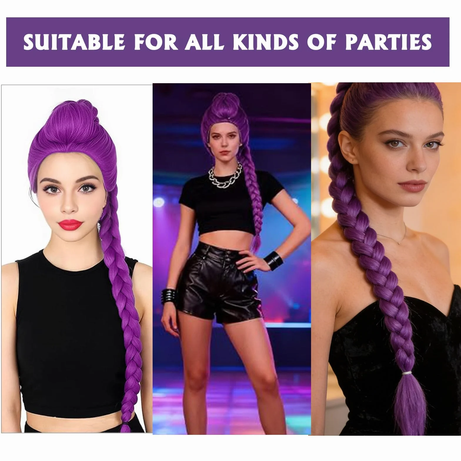 Peluca Trenzas Morada Para Mujer Niña, Extensiones Trenzas Moradas Cosplay Anime, Coleta Postiza Pelo Morada, Extensiones Clip Pelo, Pelucas Disfraz Halloween Carnaval Fiestas