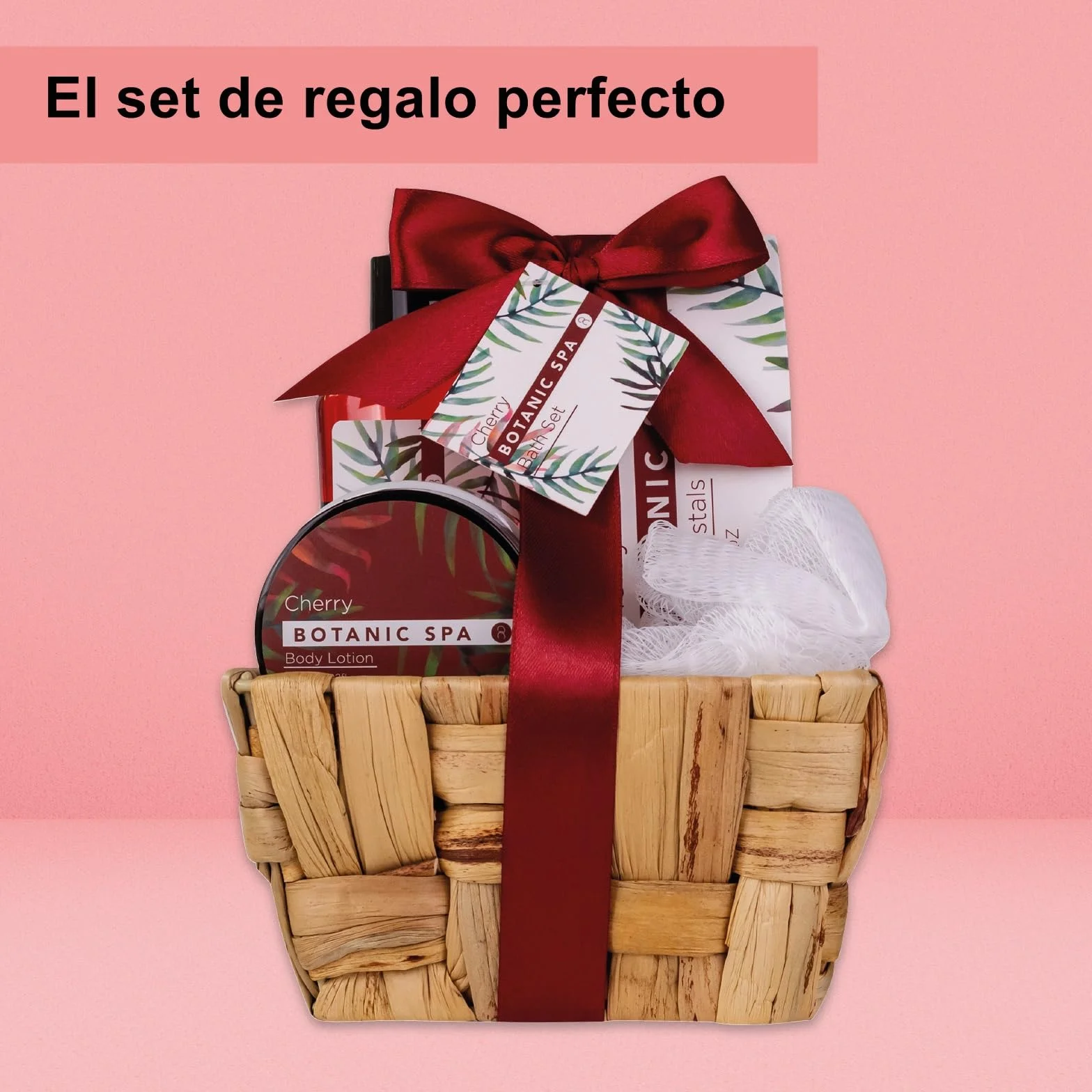 Accentra CHERRY SPA set de baño femenino 4 piezas gel de ducha sales de baño loción corporal esponja de red regalo San Valentín cumpleaños