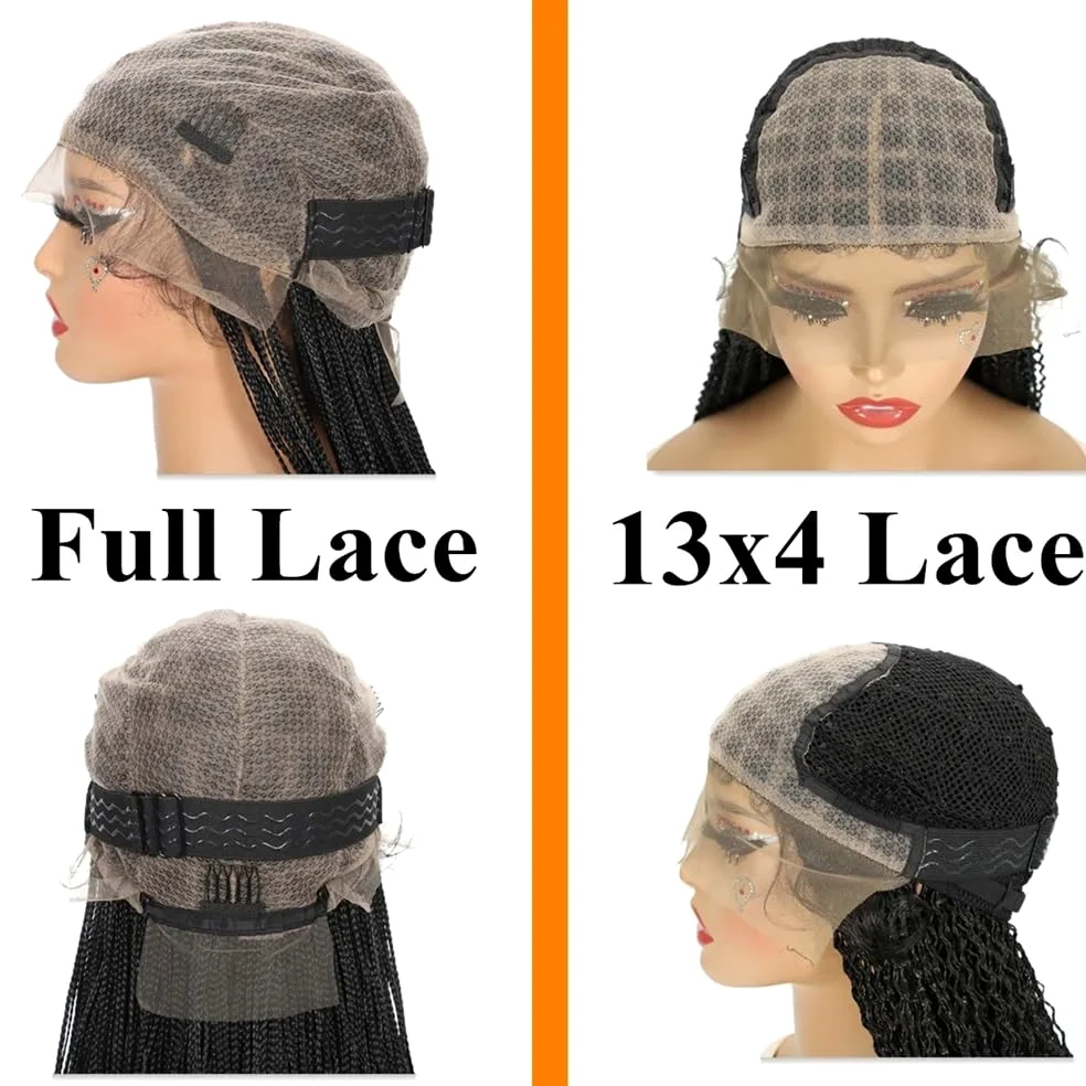 Pelucas trenzadas boho sin nudos, peluca trenzada sintética larga con frente de encaje HD de 13x4 '' for mujeres(Brown,20 inch)