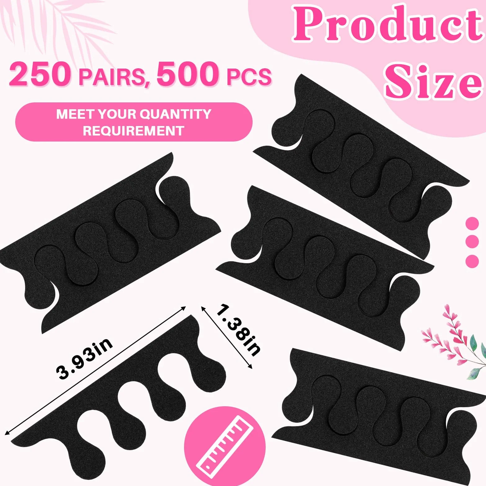 Mumufy 250 pares de separadores de dedos de esponja negros a granel para pedicura, espaciadores desechables suaves para dedos, separadores de dedos para pintura de uñas, manicura, pulido de uñas de