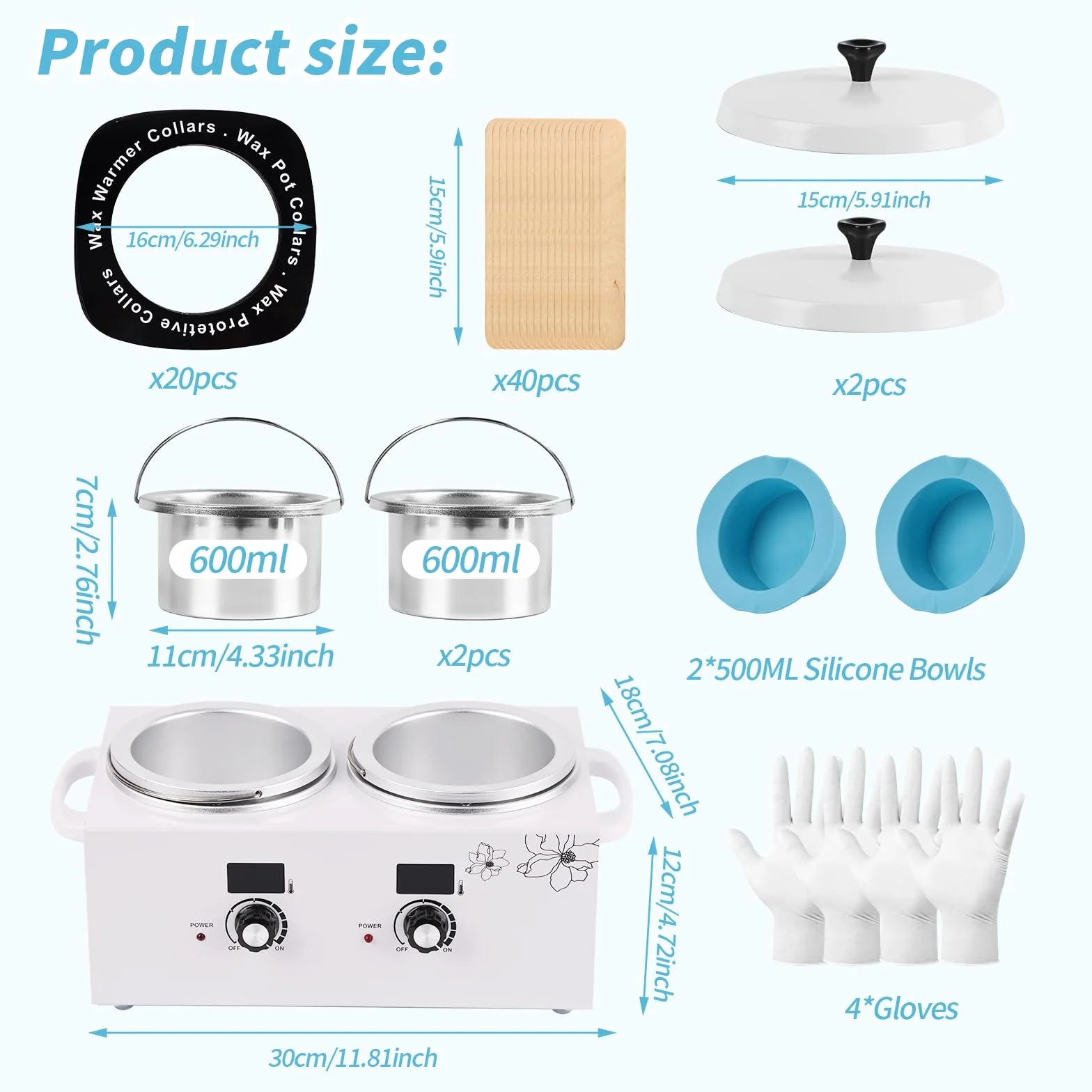 Máquina calentadora de cera doble cubeta, iklestar kit profesional digital calentador de cera depilatoria, calentador eléctrico para cera dura con palitos y cuencos de silicona para spa en casa