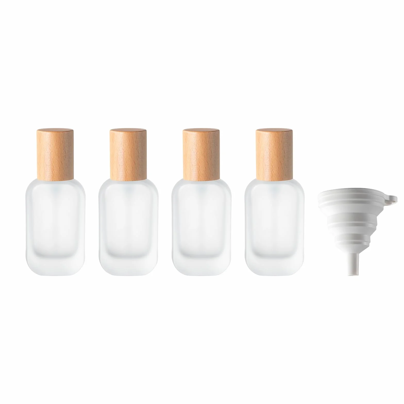 4 Piezas 30ml Bote Airless, Dispensador de Bomba de Vidrio, Botella Vacía de Viaje Con Tapa de Madera Para Crema Cosmética, Con Embudo