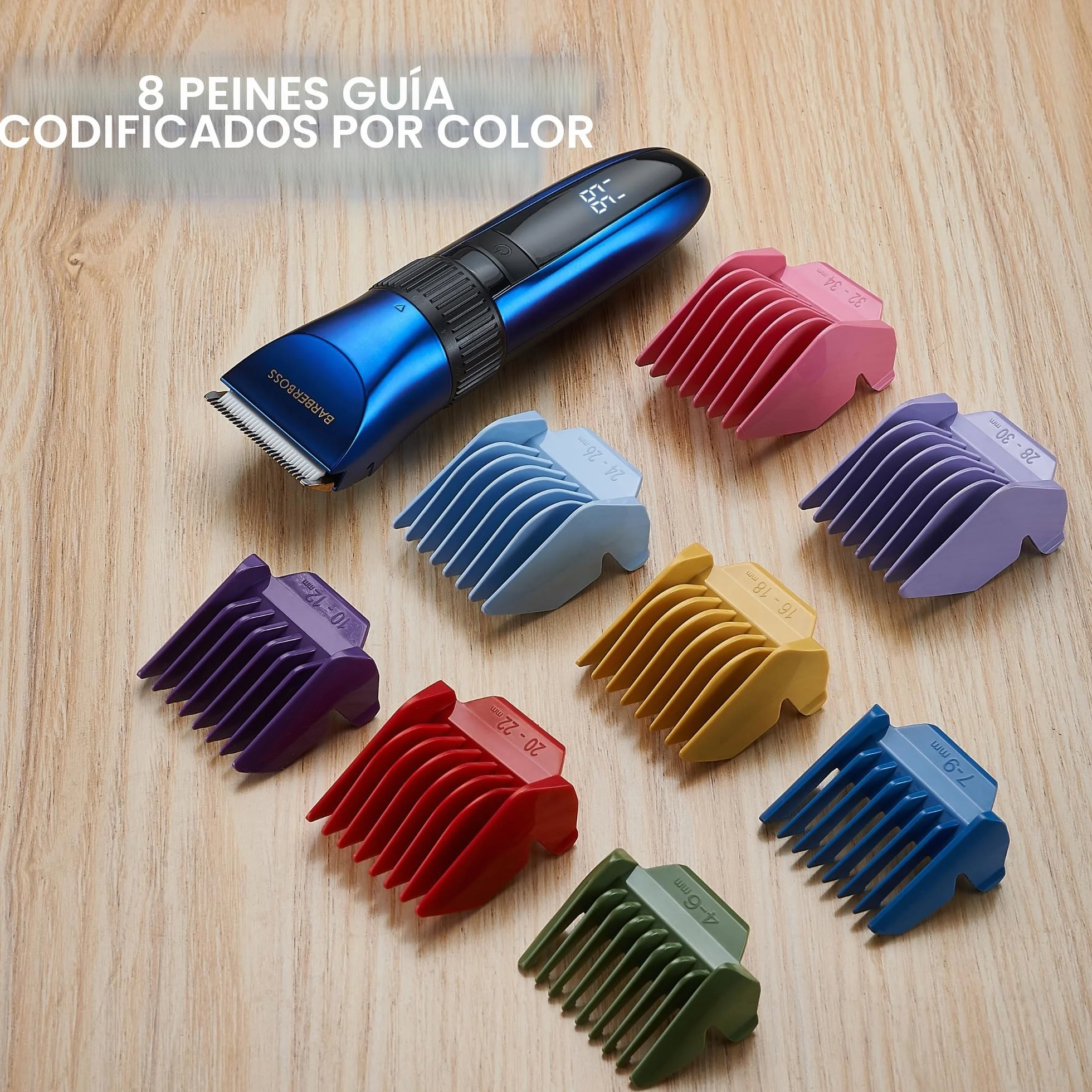 BarberBoss Recortadora de barba y pelo inalámbrica autoafilable, resistente al agua con cuchillas de cerámica, pantalla LED