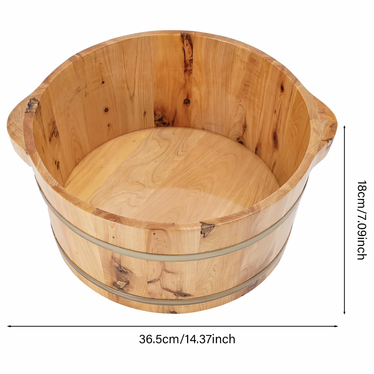 Bañera de pies de madera, cubo redondo para lavar los pies, para familias, baños de pies, sauna y hoteles, 36,5 x 18 cm