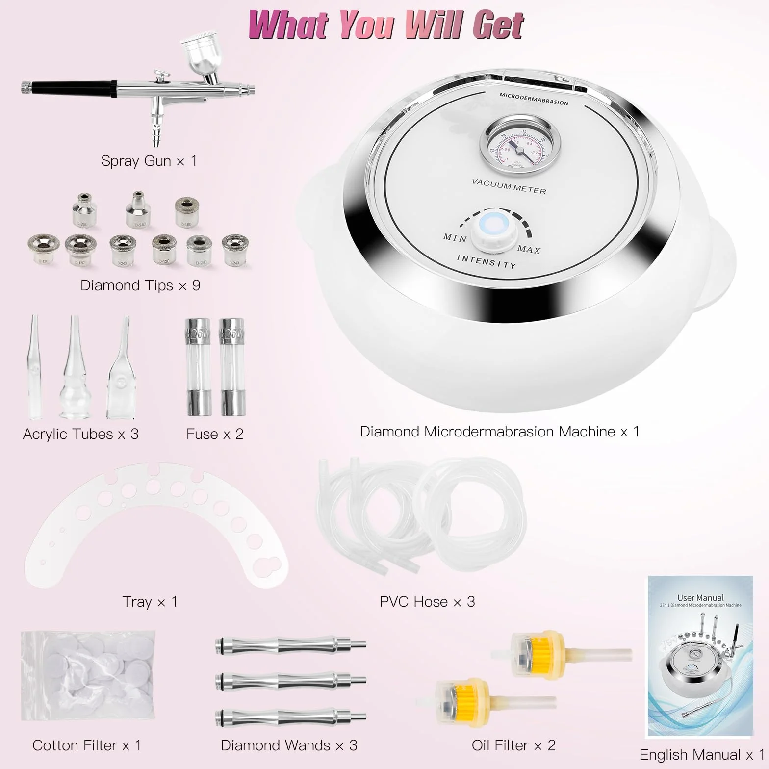 Beauty Star - Máquina de microdermoabrasión, profesional de 65 a 68 cmhg, potencia de succión al vacío, máquina de limpieza facial, equipo de belleza para el cuidado de la piel con aspiradora y spray