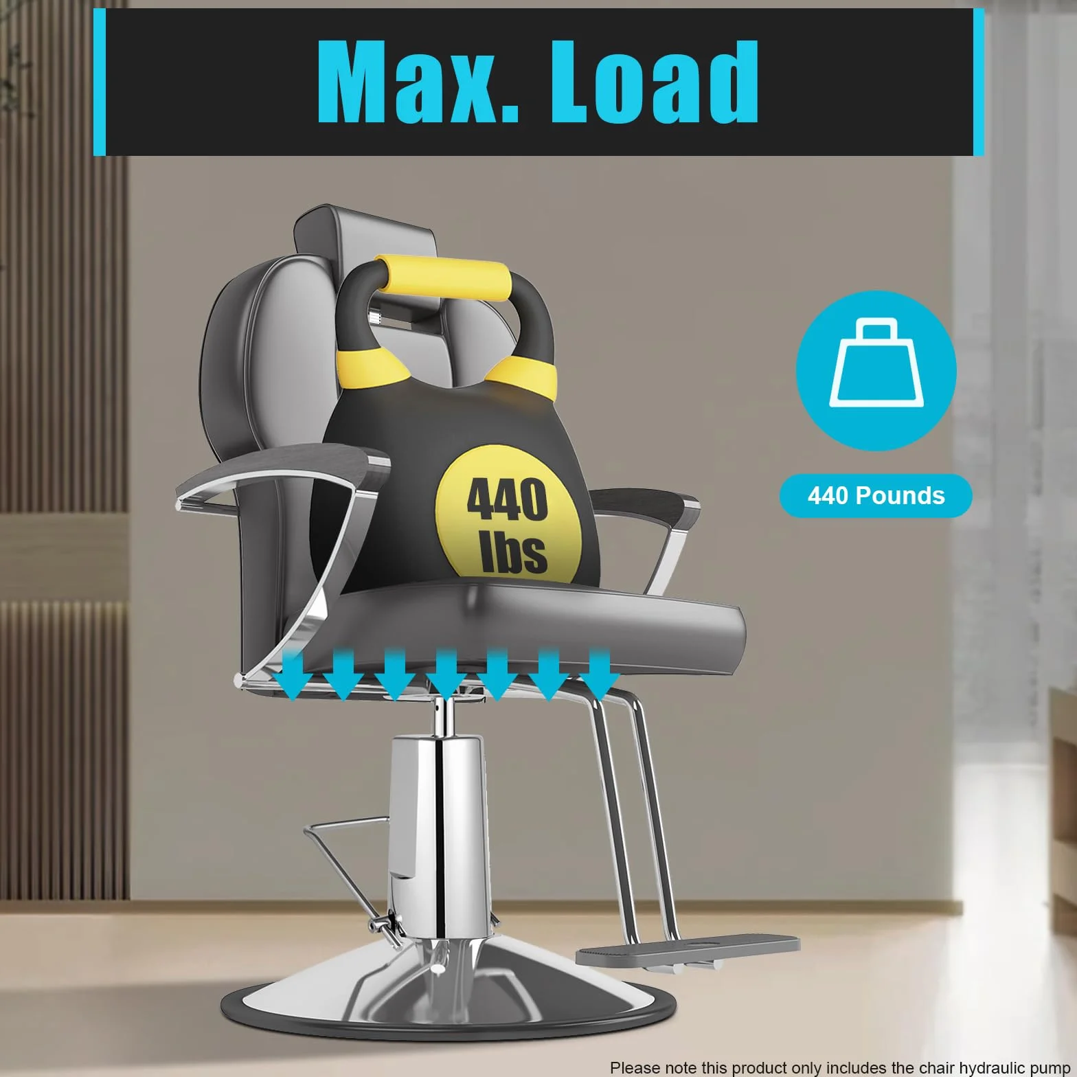 Barber Silla de peluquería bomba hidráulica 4 tornillos altura ajustable 11 cm capacidad 200 kg repuesto