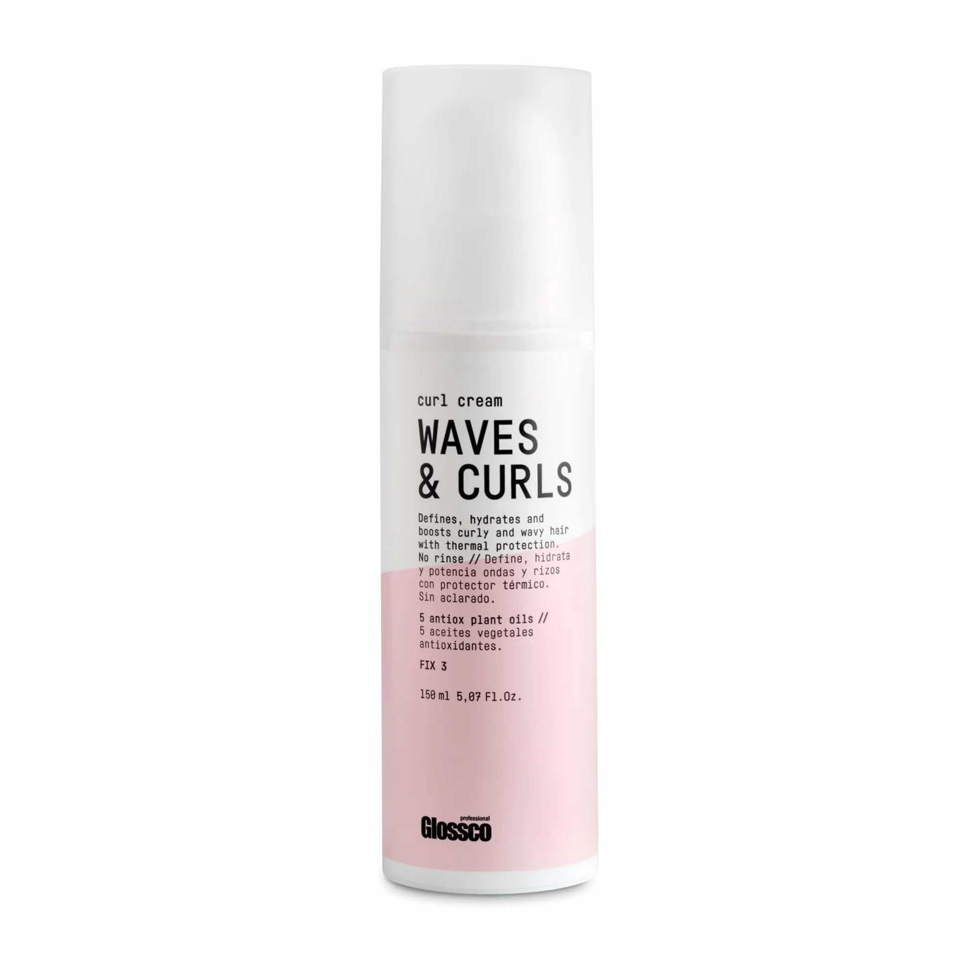GLOSSCO PROFESSIONAL Crema Rizos y Ondas 200 ml Fijación Nivel 3 Define Hidrata Brillo Protección Térmica Solar Sin Aclarado