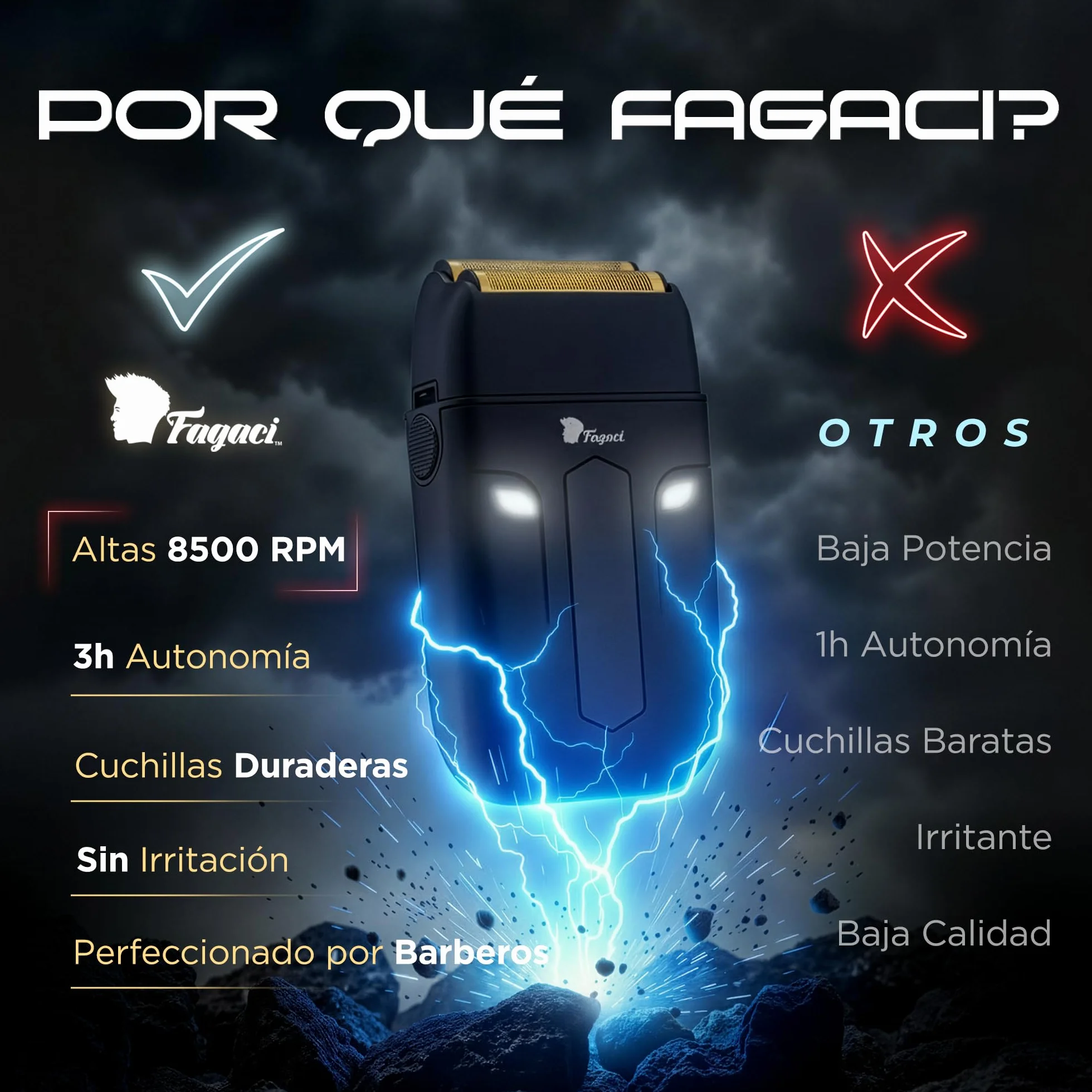 Fagaci Afeitadora Eléctrica de Láminas 8500 RPM 3 Horas Autonomía Hombre