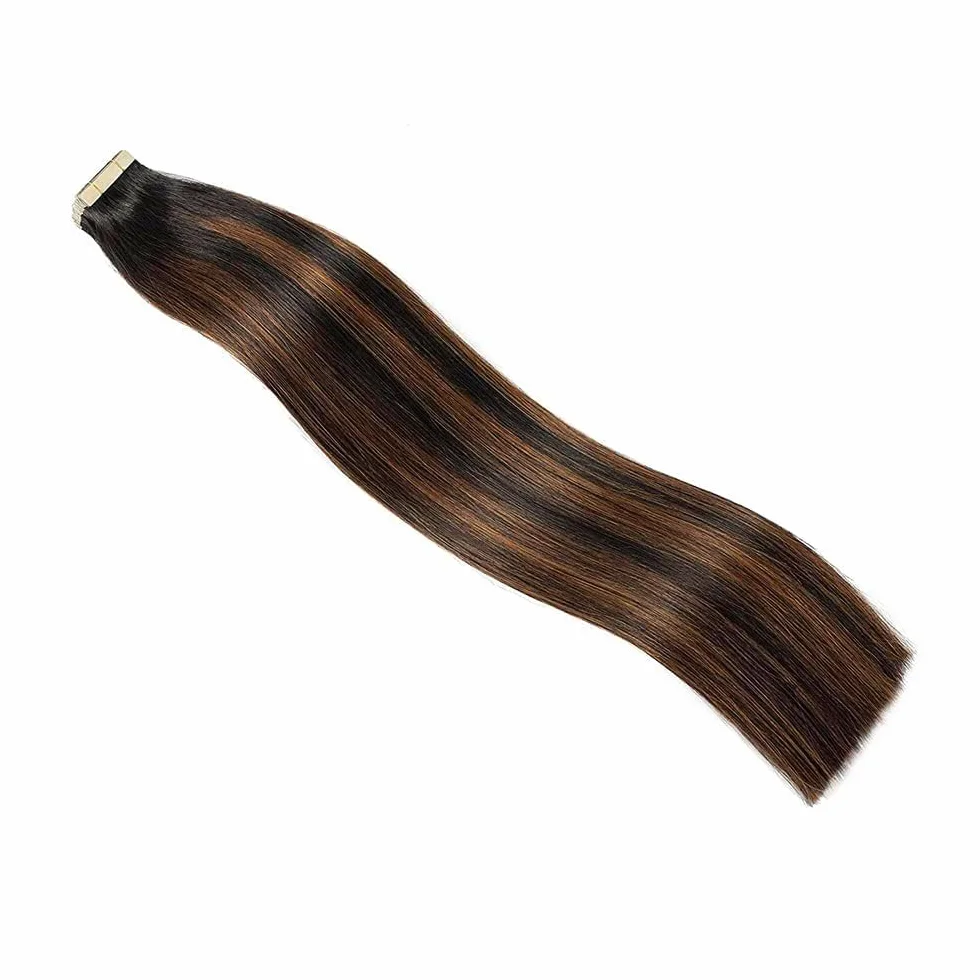 HotLulana Extensiones Adhesivas Pelo Natural Negro Marrón Castaño 1B/1B/6 40pcs 60cm 100g 24pulgadas Invisible Skin Weft Tape