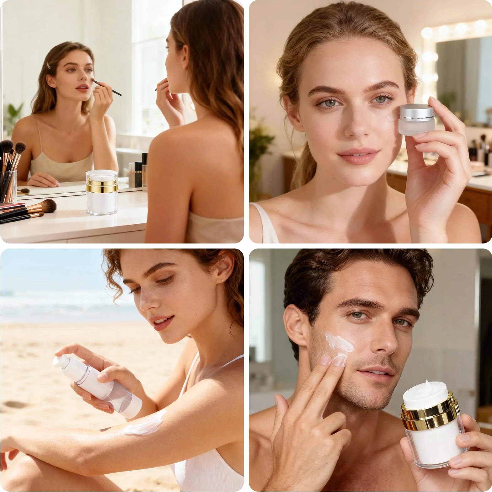 Segbeauty Dispensador de Crema Facial, 2 Piezas 30g Tarro de Crema Airless, 6 Piezas Botellas de Loción al Vacío in 15ml 30ml 50ml, y 2 Piezas 5g Tarros Cosméticos para Viaje