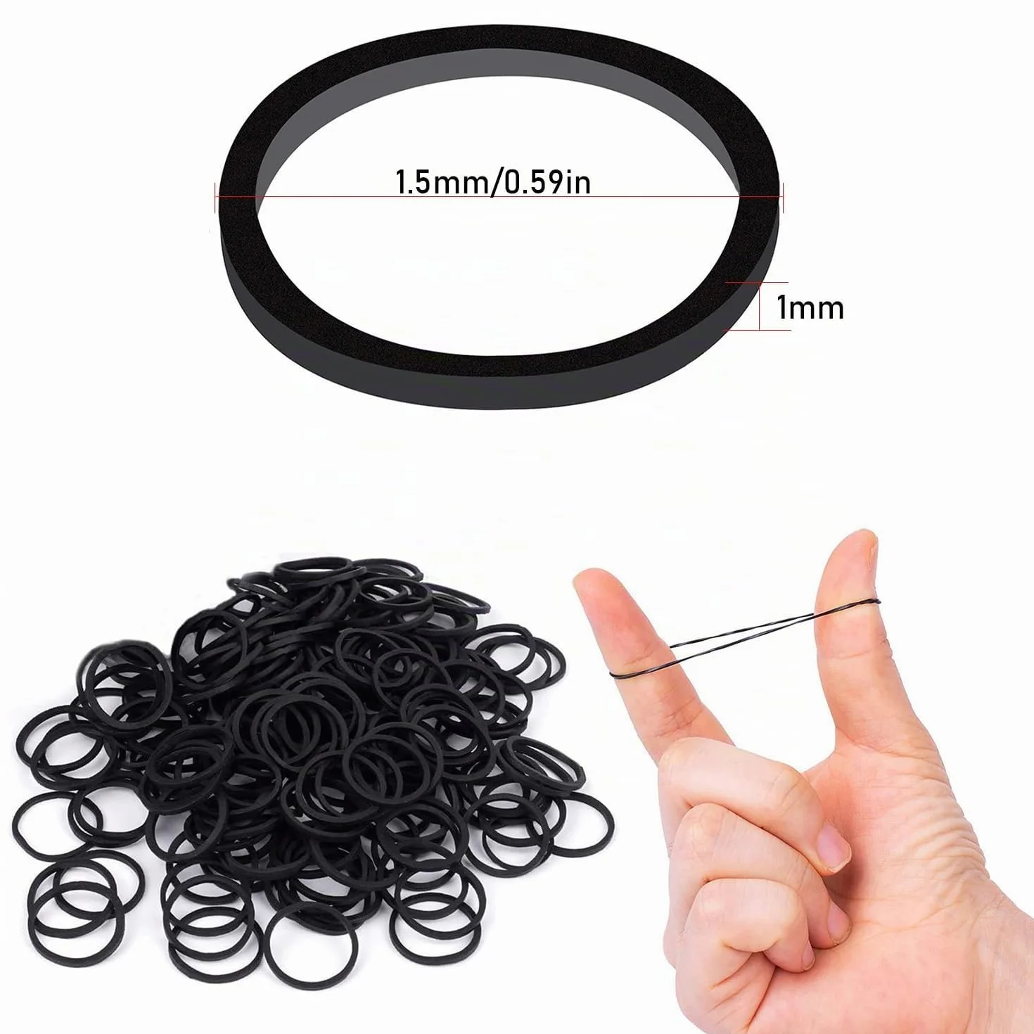 Bandas elásticas negras para el pelo 500 piezas con caja mini gomas para niños trenzas cola de caballo