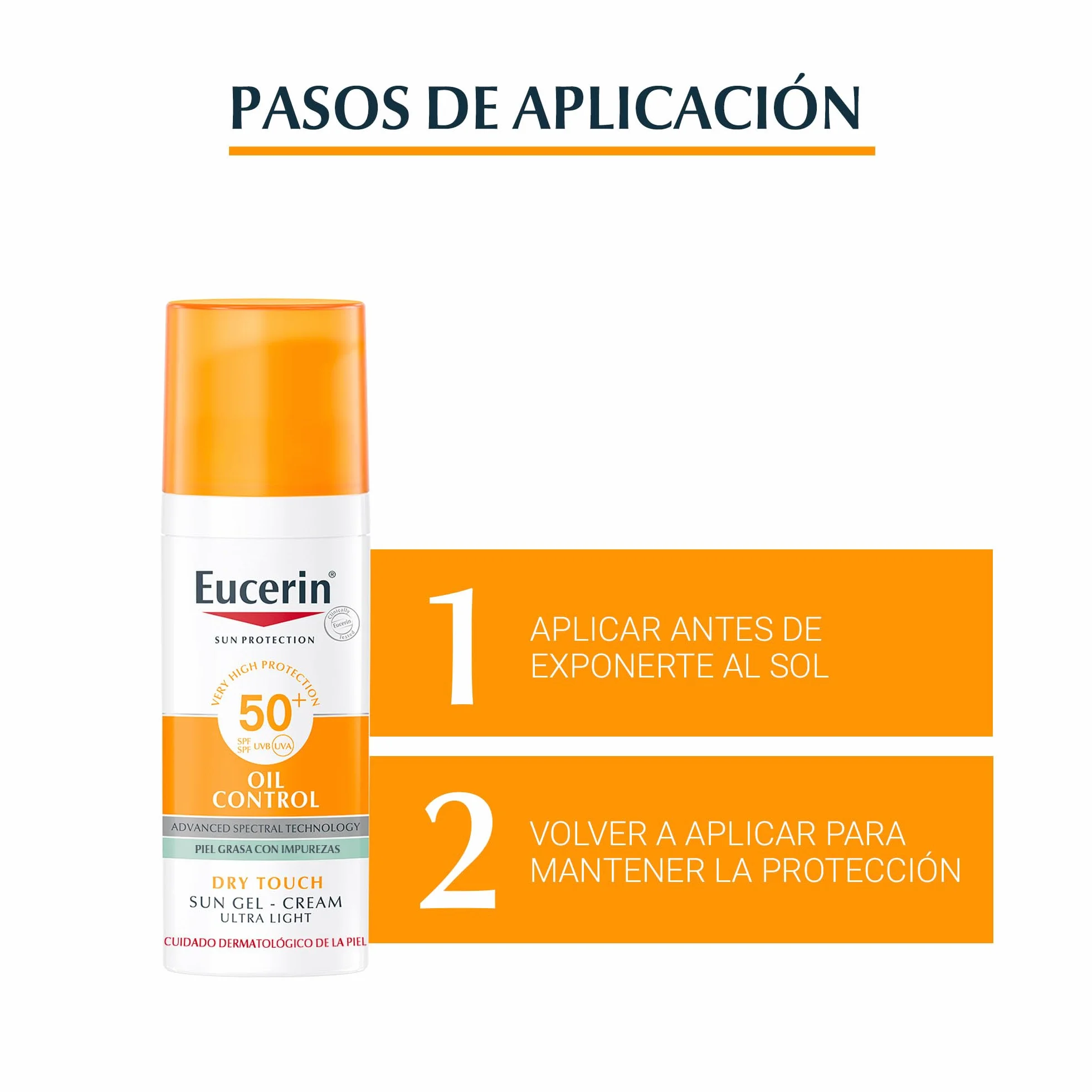 Eucerin Sun Gel Crema Oil Control Dry Touch FPS 50+ 50 ml protección solar facial UVA/UVB para piel grasa