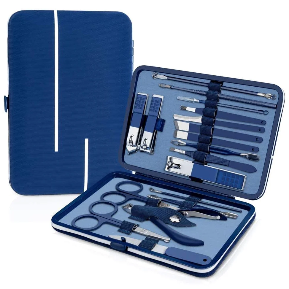 Juego de manicura, kit de cortaúñas profesional, herramientas de cuidado de pedicura de acero inoxidable con estuche de almacenamiento para hombres, mujeres, viajes y hogar-D_Juego de 16 piezas (azu