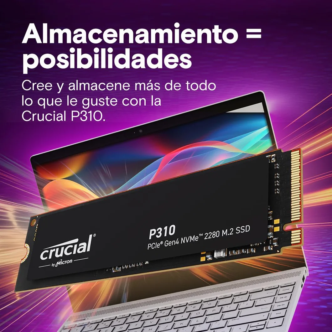 Crucial P310 SSD 1TB PCIe Gen4 NVMe M.2 2280, hasta 7.100 MB/s, Disco Interno