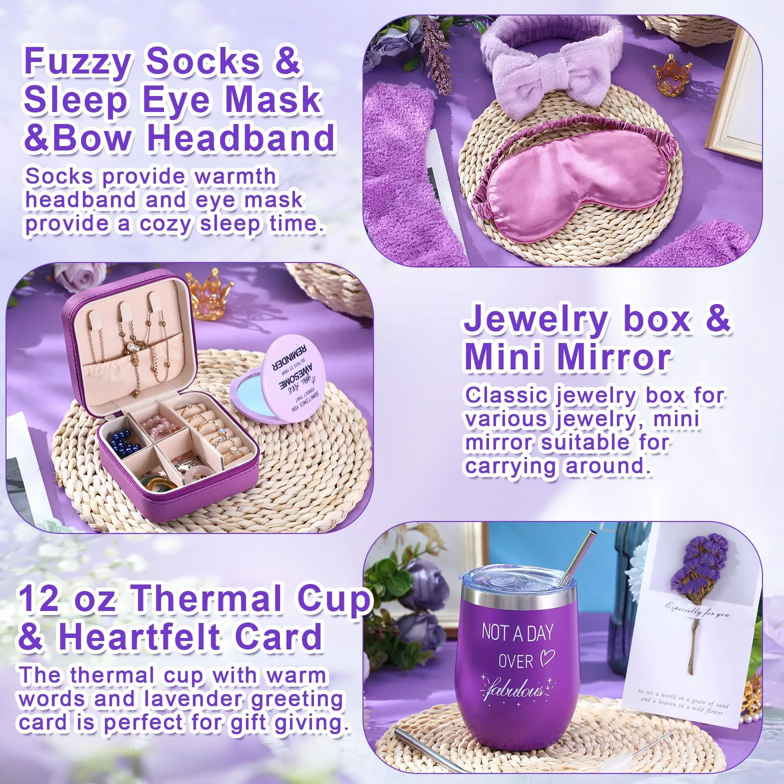 Nuogo Juego de 13 cestas de regalo de Navidad para mujer, regalo de cumpleaños, spa, cesta de regalo para mujeres, espejos, calcetines, vaporizadores, joyero, bata de baño para mamá, novia, esposa