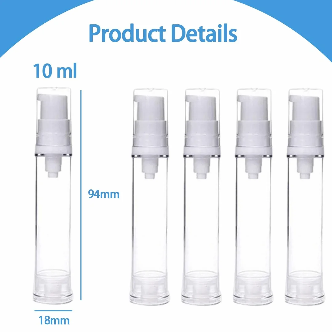 4 Pcs 10ml Bote Airless Dispensador de Bomba, Travel Bottles, Botella Vacía de Viaje, Botella de Presión de Vacío, Contenedor de Bomba de Cosmético, para Loción Crema Facial Crema de Manos