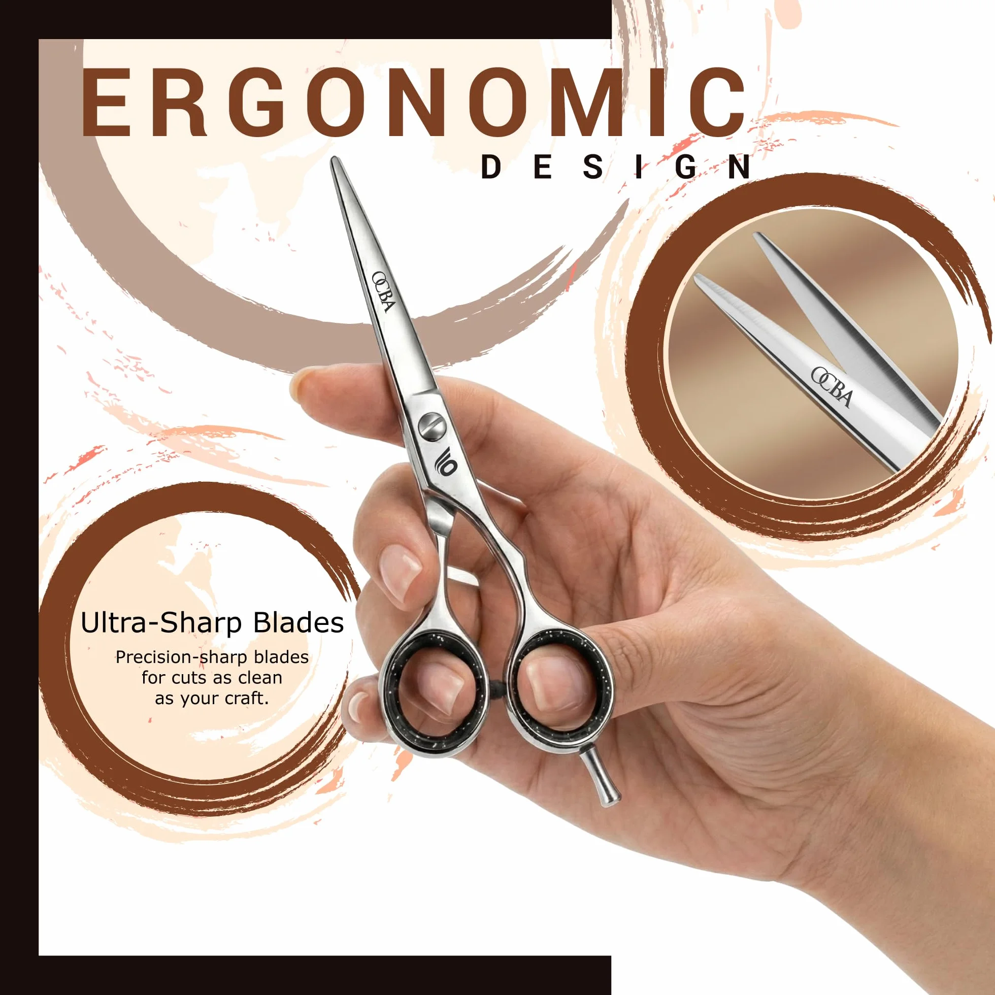 OCBA Tijeras de Peluqueria Profesional Acero Inoxidable 6.5 Pulgadas Corte de Pelo