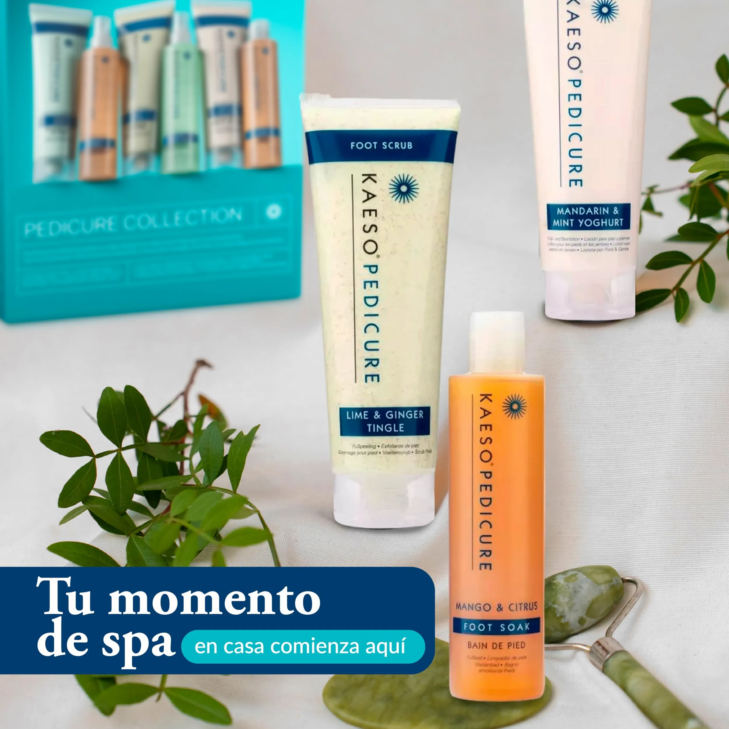 Kaeso Beauty Pack Pedicura Profesional para Pies Cansados y Doloridos - Kit Spa de Pedicura con Efecto Refrescante y Calmante - Tratamiento Completo para Suavizar, Hidratar y Revitalizar Pies en Casa