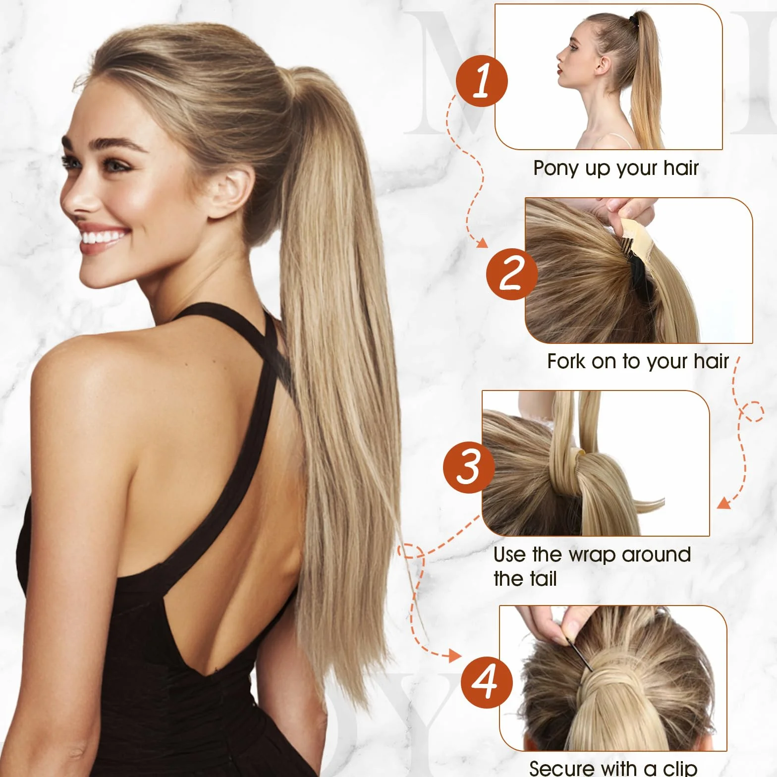 MY-LADY Coleta Postiza Pelo Natural 50cm Extensiones de Cabello Cola Humano Ponytail Liso #1B Negro Natural 95g