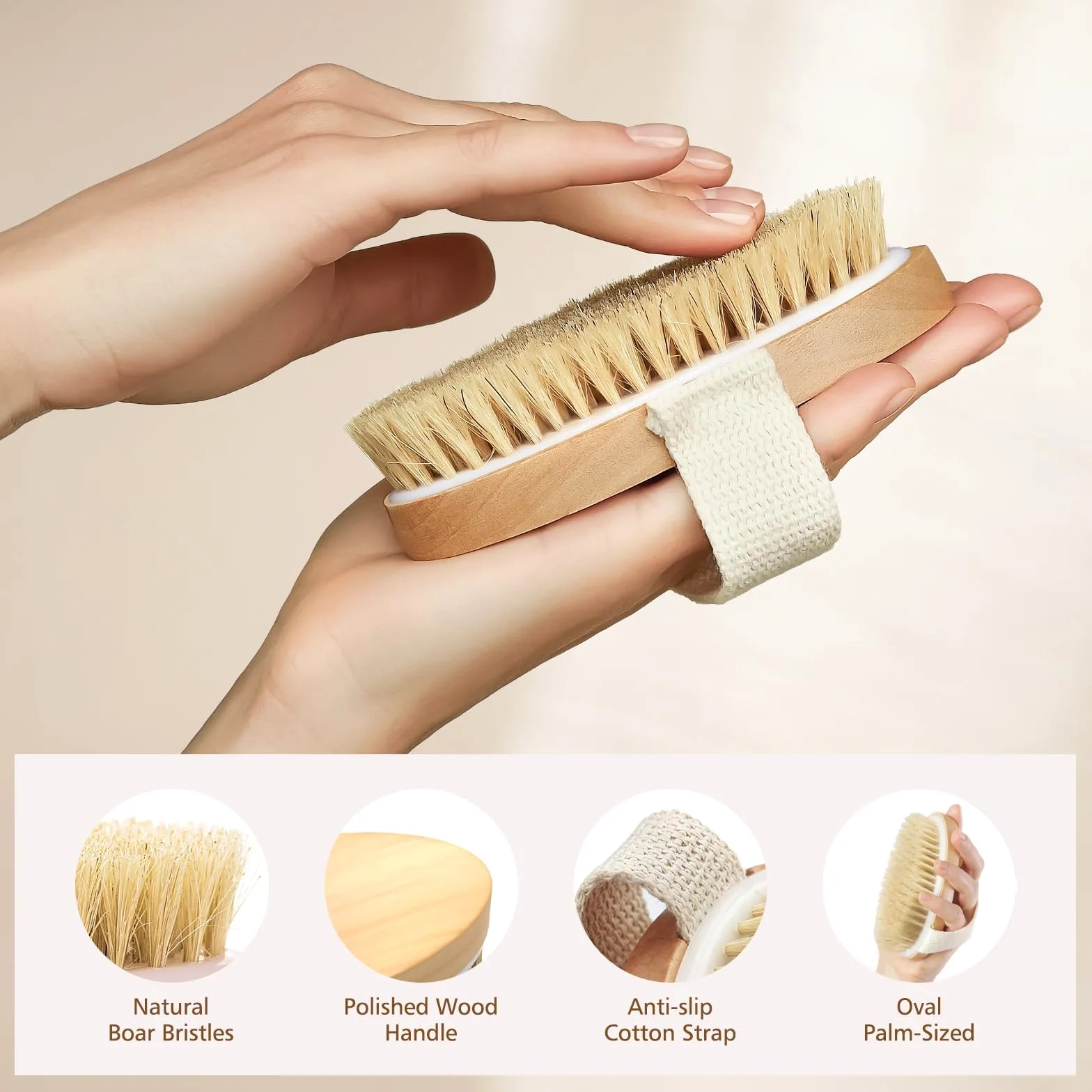 POPCHOSE Cepillo corporal de cepillado en seco, cepillo exfoliante de cerdas naturales para piel seca, exfoliante corporal para piel impecable, tratamiento de celulitis, drenaje linfático y mejora de
