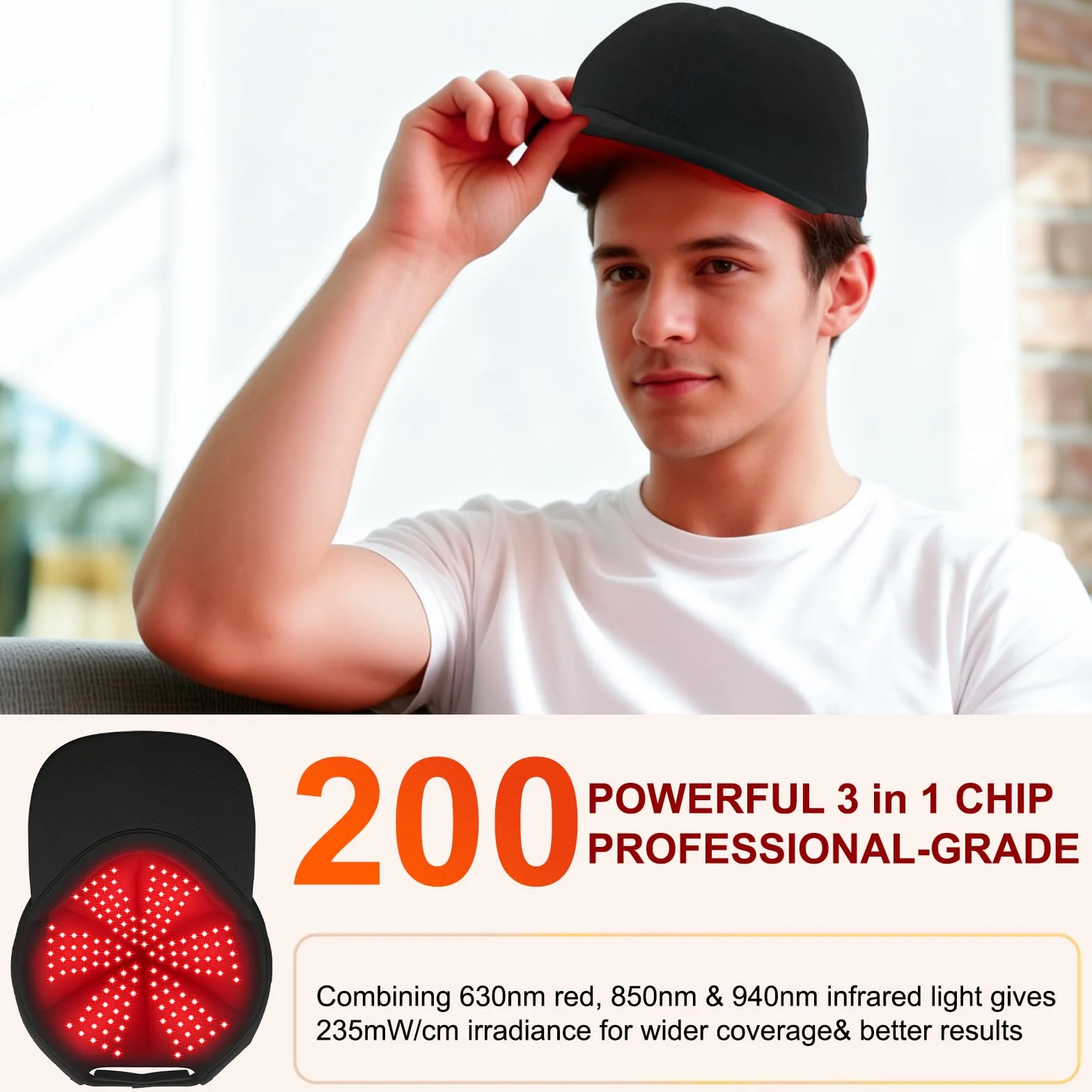 Gorra láser LLLT para crecimiento del cabello – Luz roja e infrarroja 660/850/940 nm, 5 niveles, temporizador