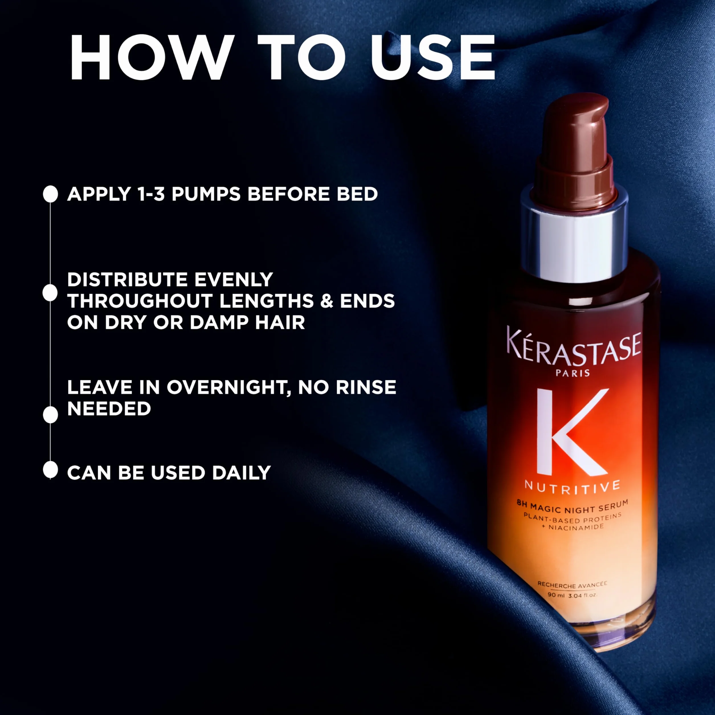 Kérastase Sérum Pelo Nocturno Magic Night, 8 horas, Ritual Nocturno, Nutrición y Suavidad, Polímeros Anti Sequedad, Pelo Ligero y No Graso, Cabello Seco, 30 ml