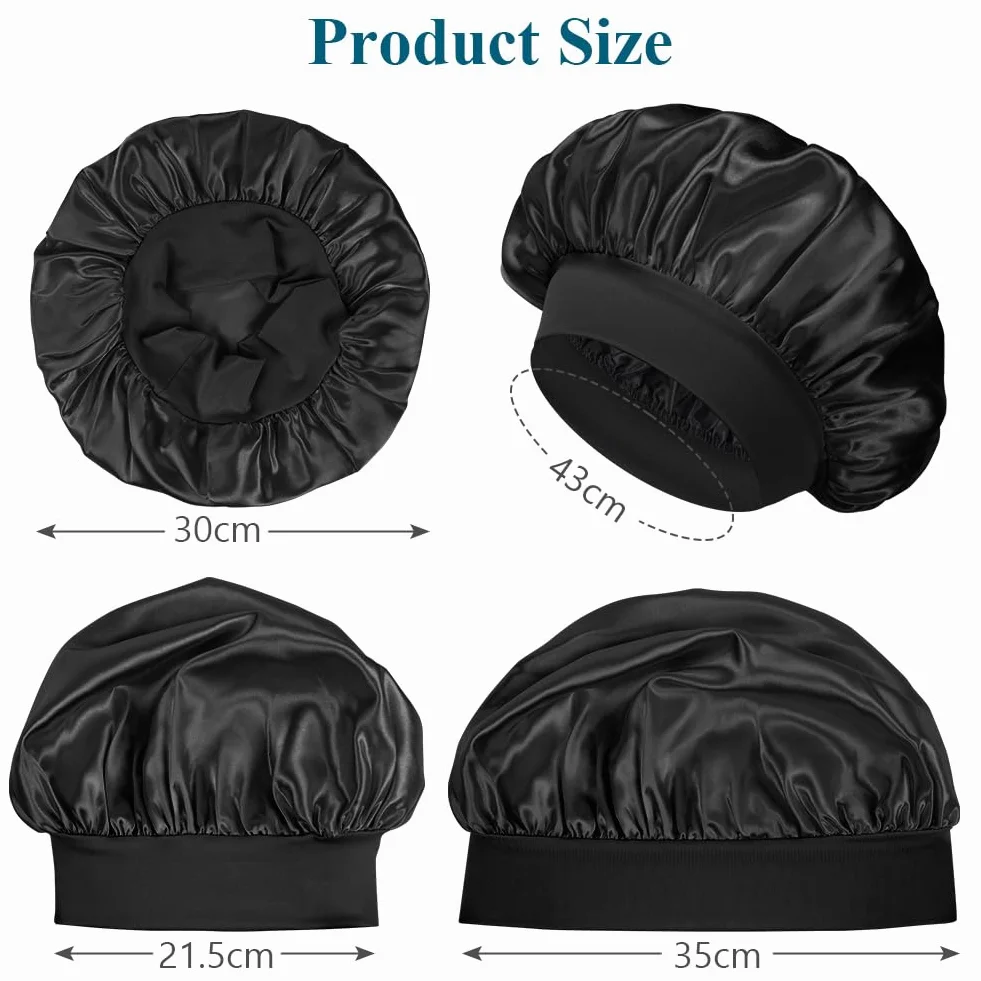 Flintronic 2 Piezas Capó de Satén de Seda, Gorro de Seda para Dormir con Banda Ancha Elástica, Negro