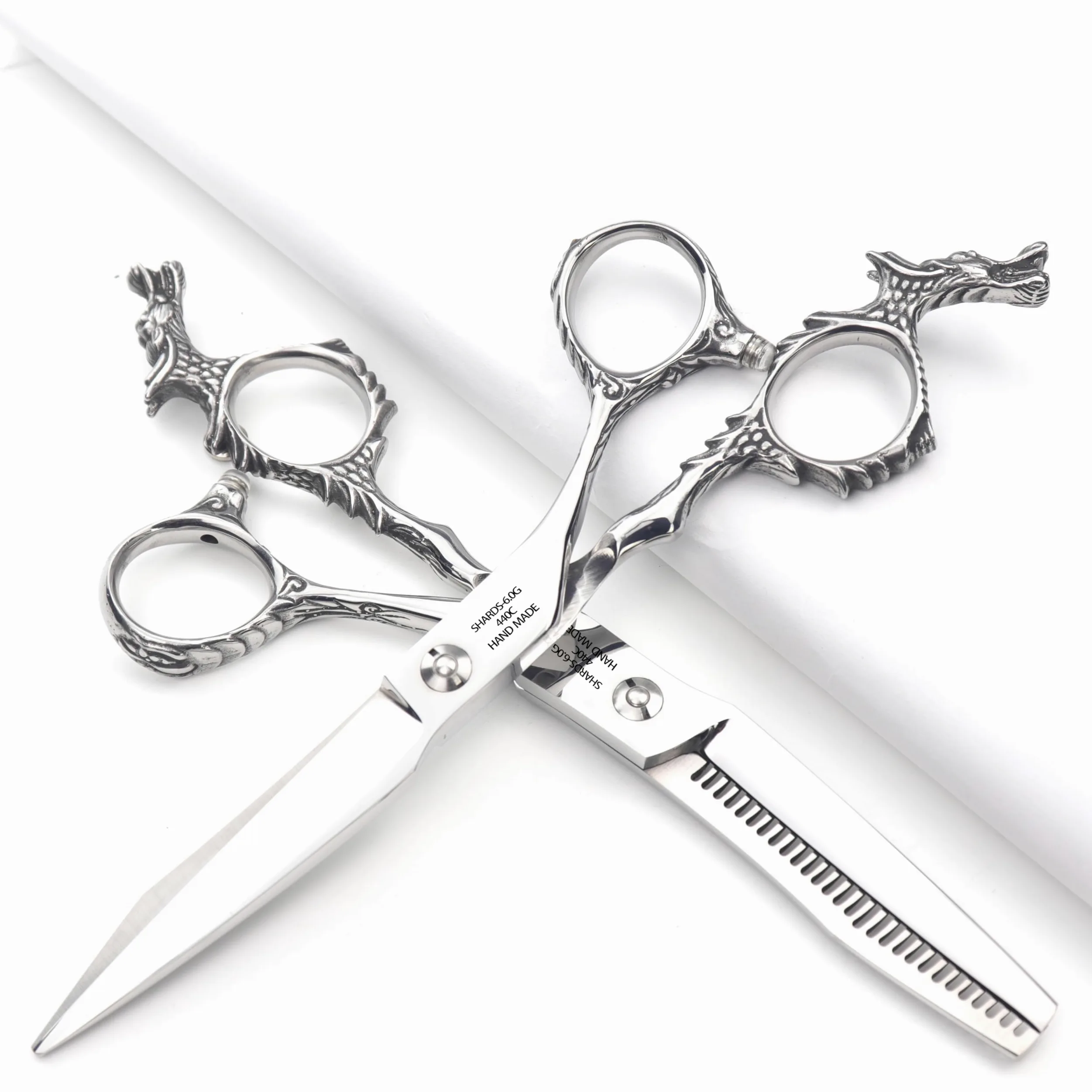 Tijeras profesionales afiladas de la peluquería de la alta dureza 440c cortadas especiales del pelo del peluquero del salón de la 6 pulgada 17.5cm (scissors set)