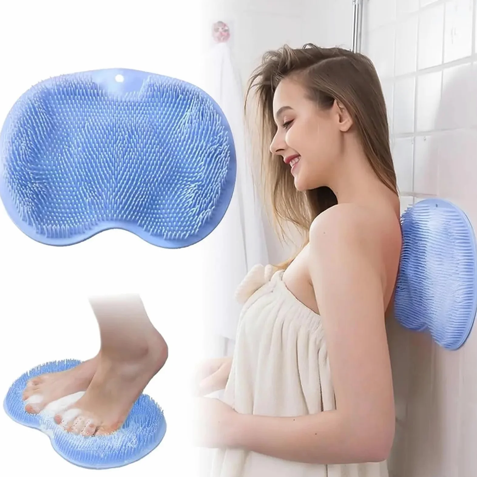 Masaje de Ducha Exfoliante for baño, Alfombra de baño, Cepillo de Masaje de Espalda, Lavado de pies de Silicona, Herramienta de Limpieza Corporal, 2 uds. para Baño(Green)
