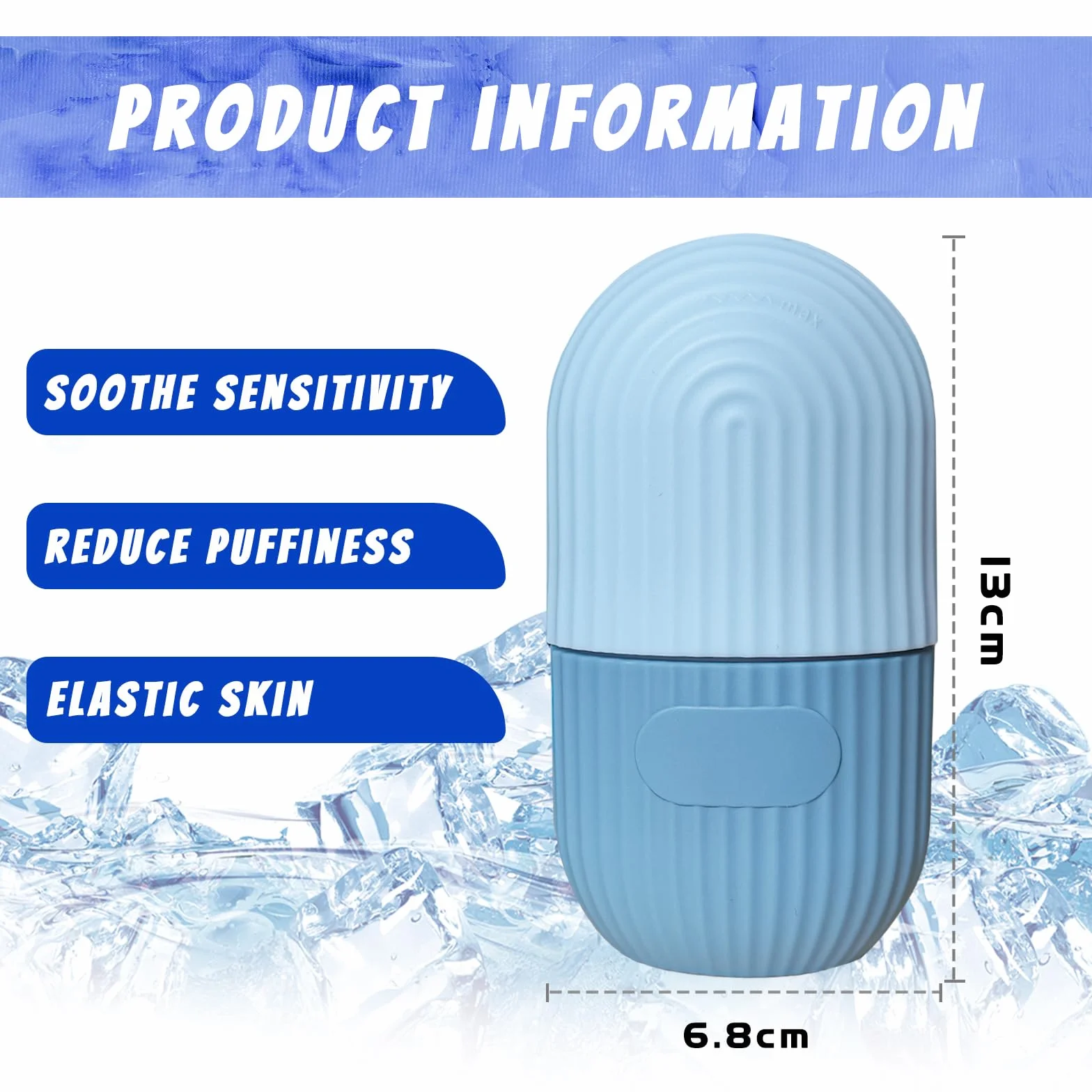 Joyeee Ice Roller Reutilizable Masaje Facial con Hielo para Cuidado de la Piel, Reduce Poros y Arrugas, Azul