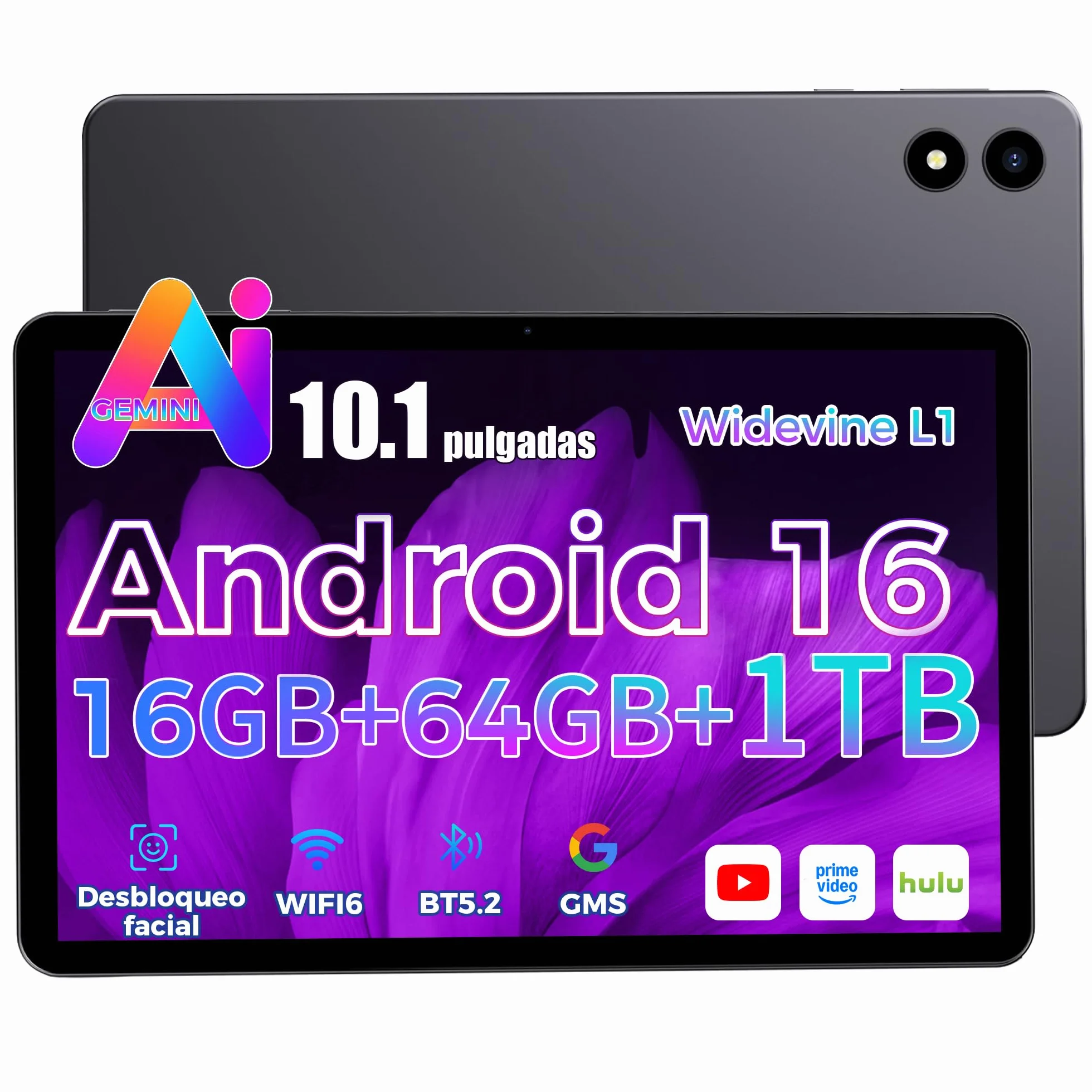 Tableta 10 Pulgadas Android 16, 16GB RAM 64GB ROM, Gemini Ai, 5G Wi-Fi6, BT5.2