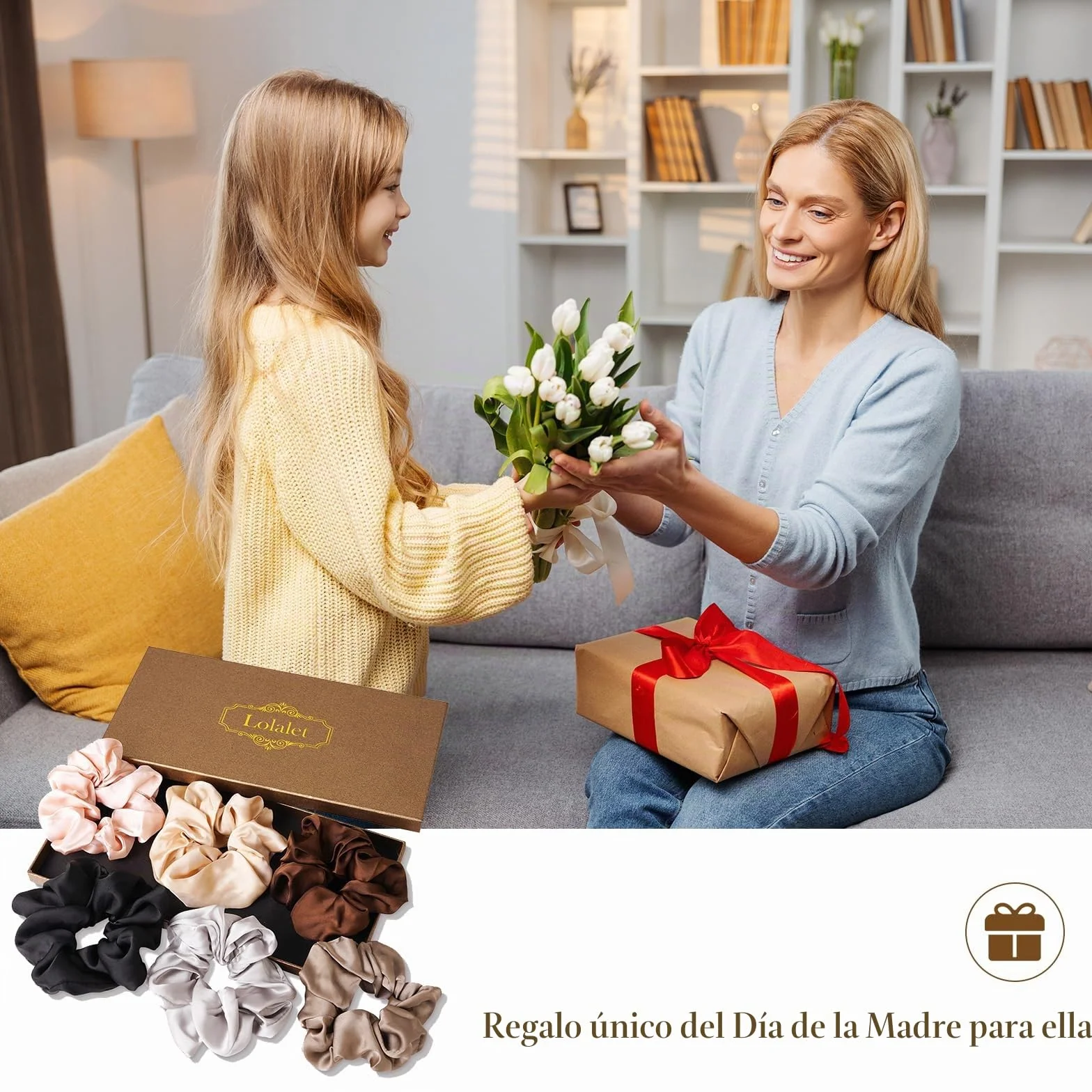 Lolalet Scrunchies Seda para Pelo de Mujer Lazos Suave Gomas Elástica para Cabello