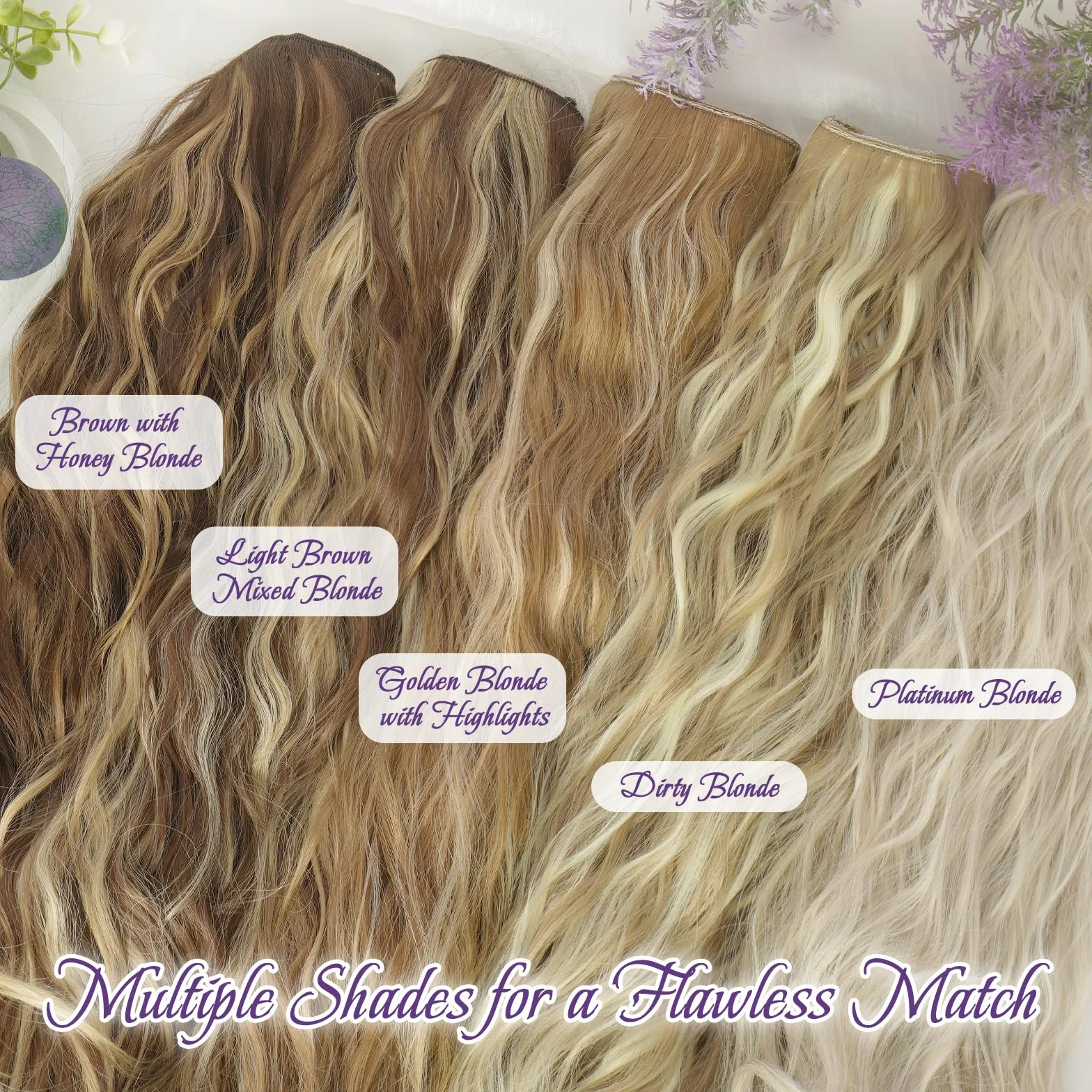 RUWISS Extensiones Pelo Natural Clip, 4 Piezas 45 cm Largo Extensiones de Clip de Pelo Natural Ondulado Rizado Sintética Extensiones de Cabello para Mujer (Marrón Claro y Rubio mezclado)