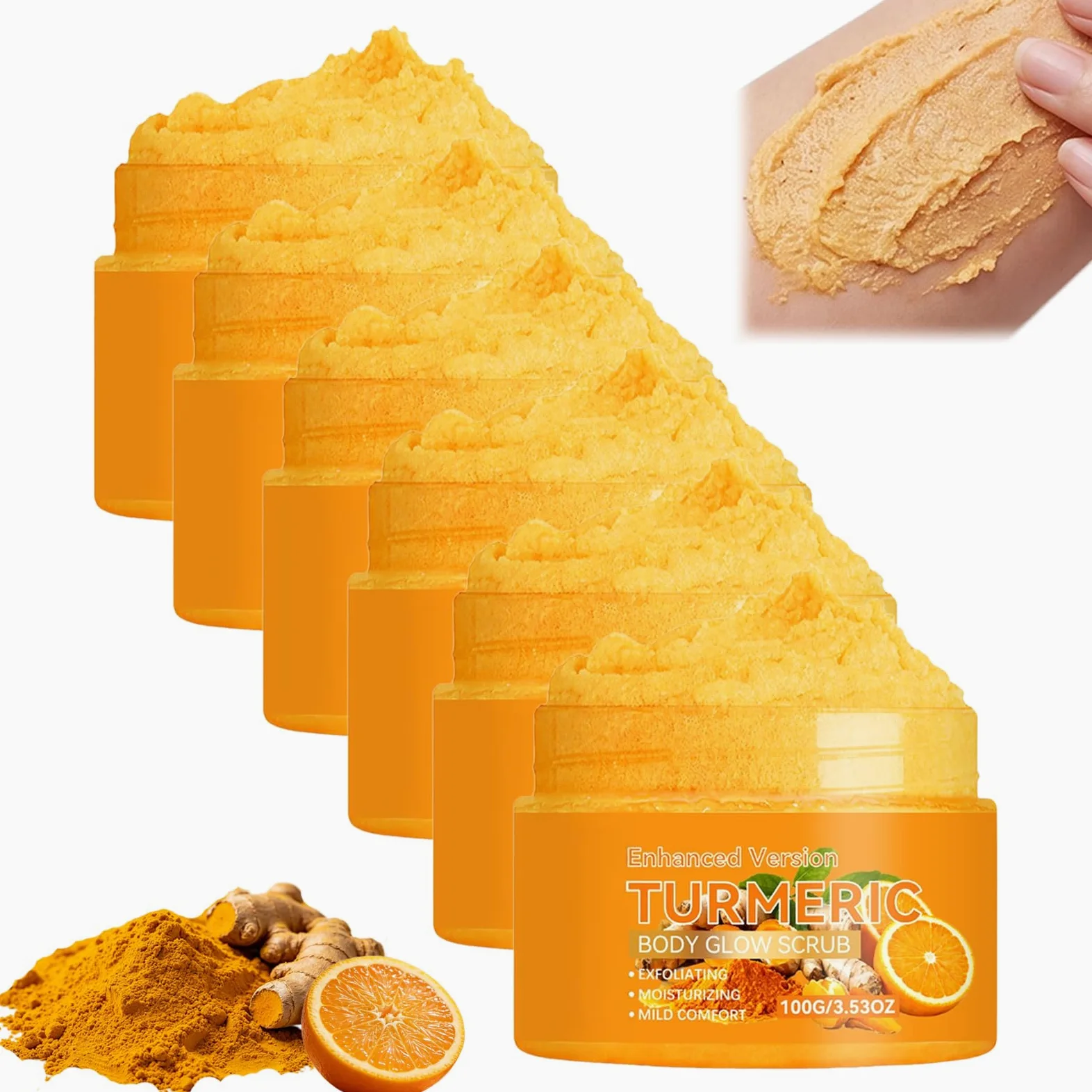 Exfoliante corporal de cúrcuma con vitamina C, exfoliante nutritivo (6 unidades) | Exfoliante corporal para piel áspera y seca, exfolia suavemente el cuerpo, manos y pies para pieles más suaves