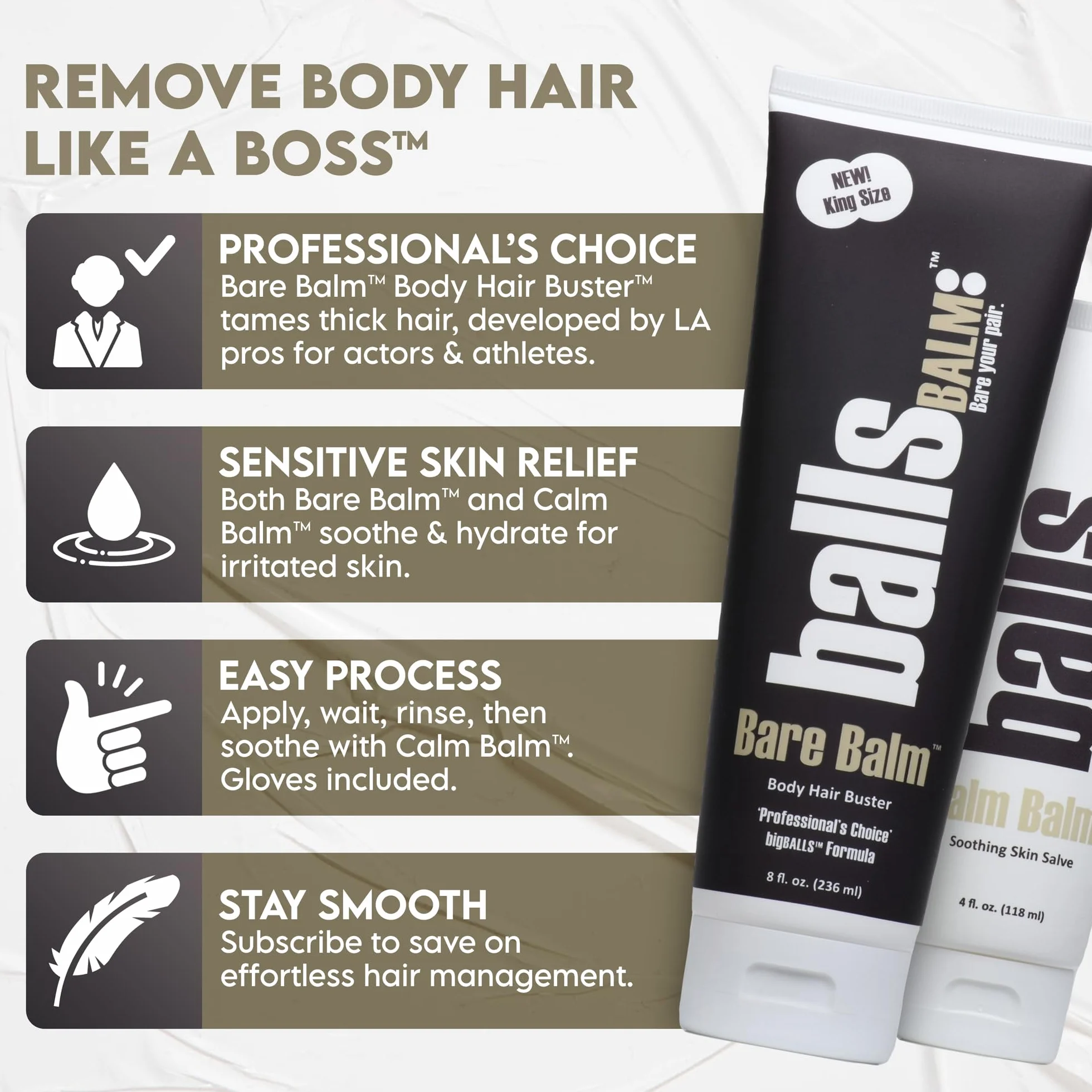 The Bare Pair 'Threesome' King Kombo - Sistema de gestión del cabello corporal (con guante exfoliante)