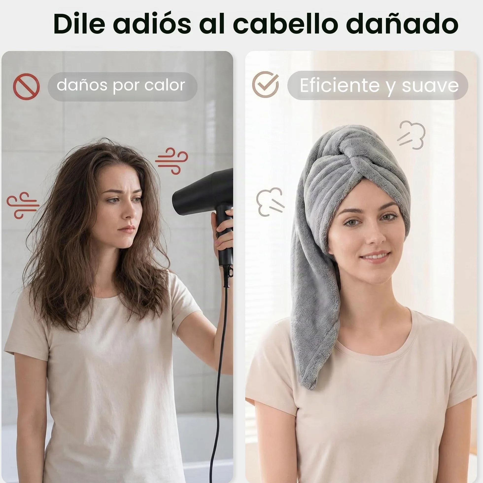 Toalla de Microfibra para Secar el Pelo, Turbante Superabsorbente con Botón para Cabello Largo y Rizado