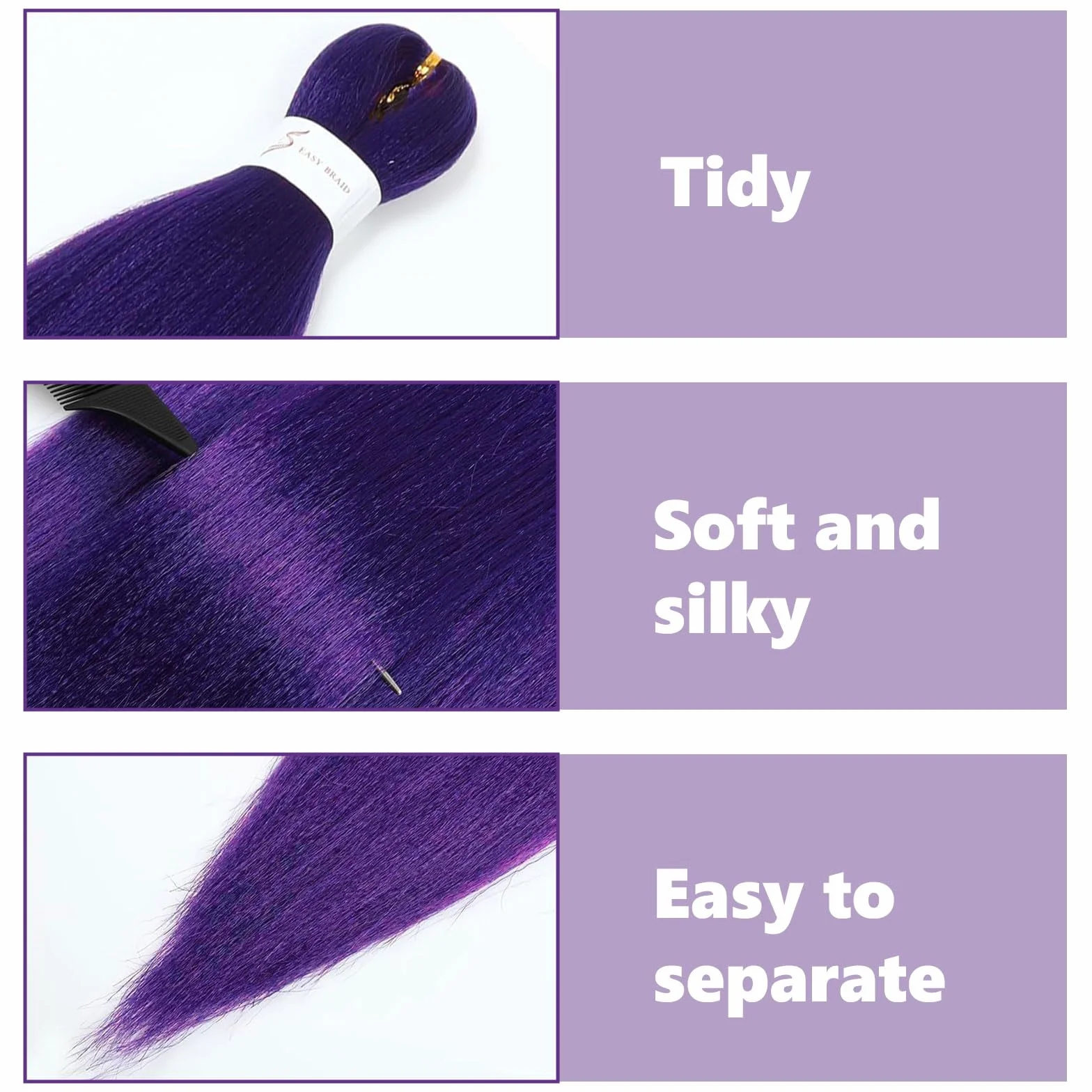30 Pulgadas Extensiones Pelo Morado Kanekalon Prestirazados para Trenzas Halloween