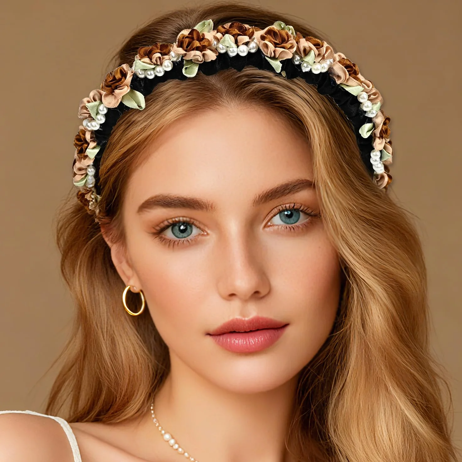 Corona de flores mexicana para novia y damas de honor, accesorio para el cabello marrón