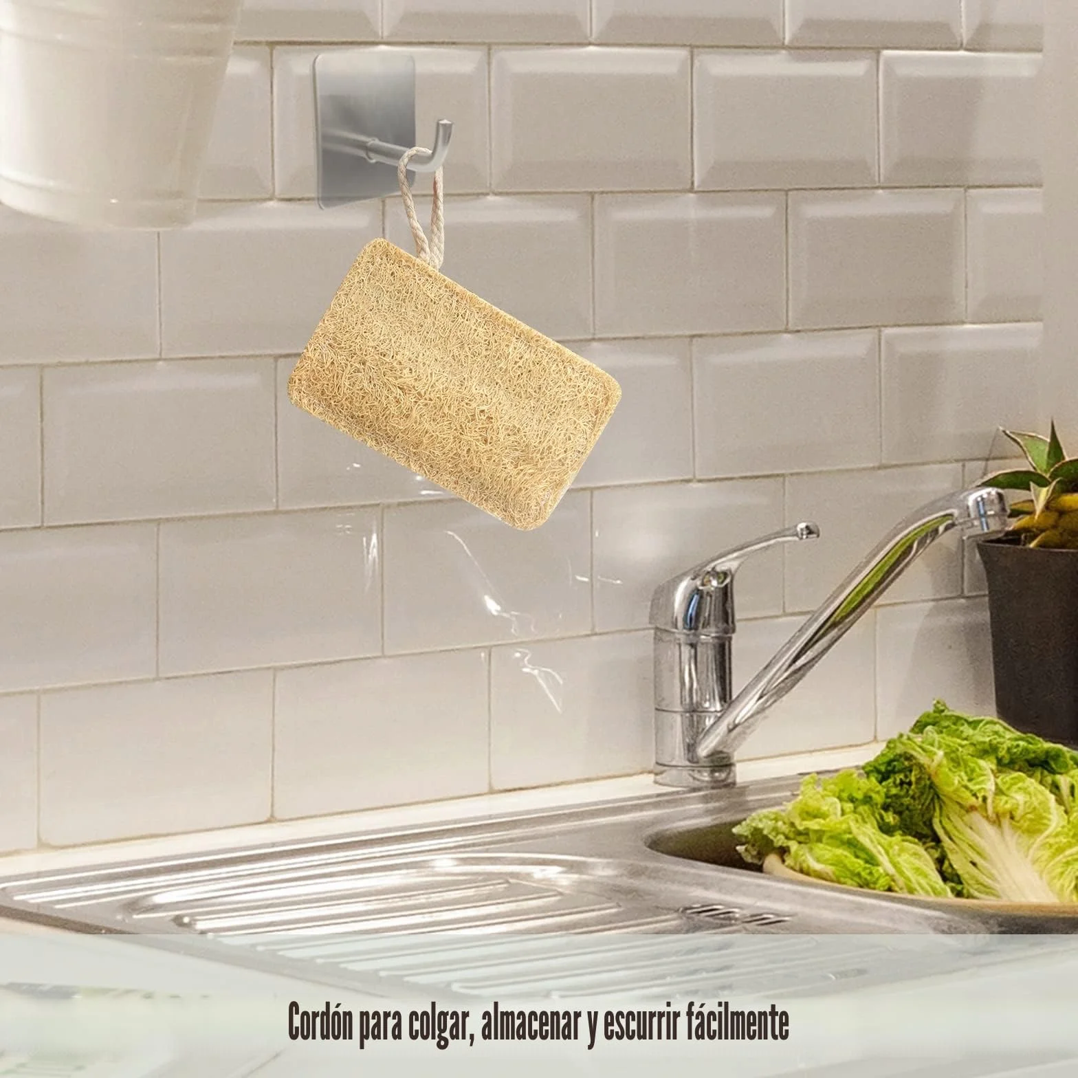 Esponjas Orgánicas para Lavar Platos, Ecológicas, Fibra Vegetal de Lufa Natural - Paquete de 6