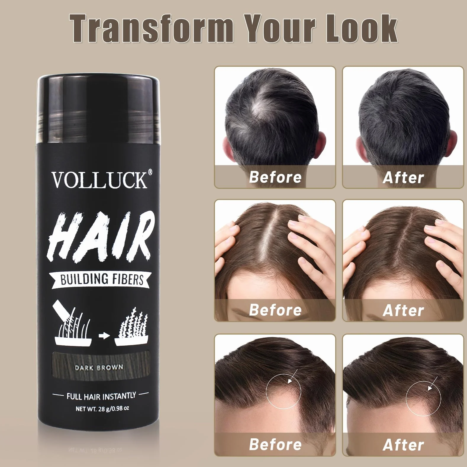 Fibras Capilares 28g Cobertura Instantánea Cabello Fino Volumen Natural Larga Duración Castaño Oscuro