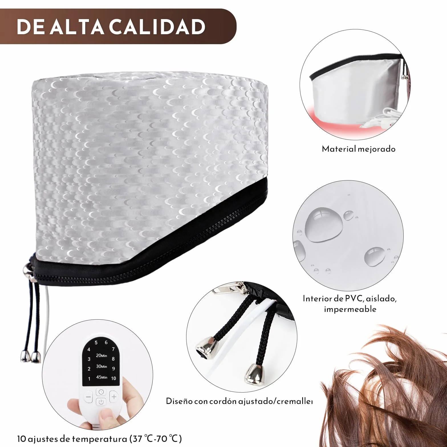 DEWEL Gorro Termico para Cabello, 10 Ajustes de Temperatura, Temporizador de Tres Etapas